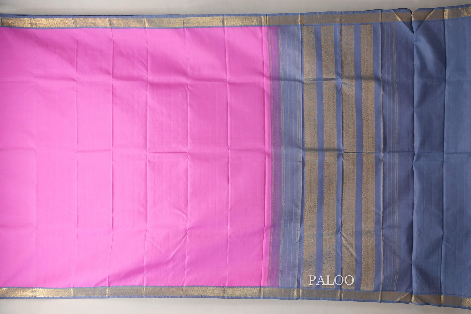 Rose pink with Grey Blue borders Vintage Kanjivaram Silk Saree by Shreenivas Silks  paloo
