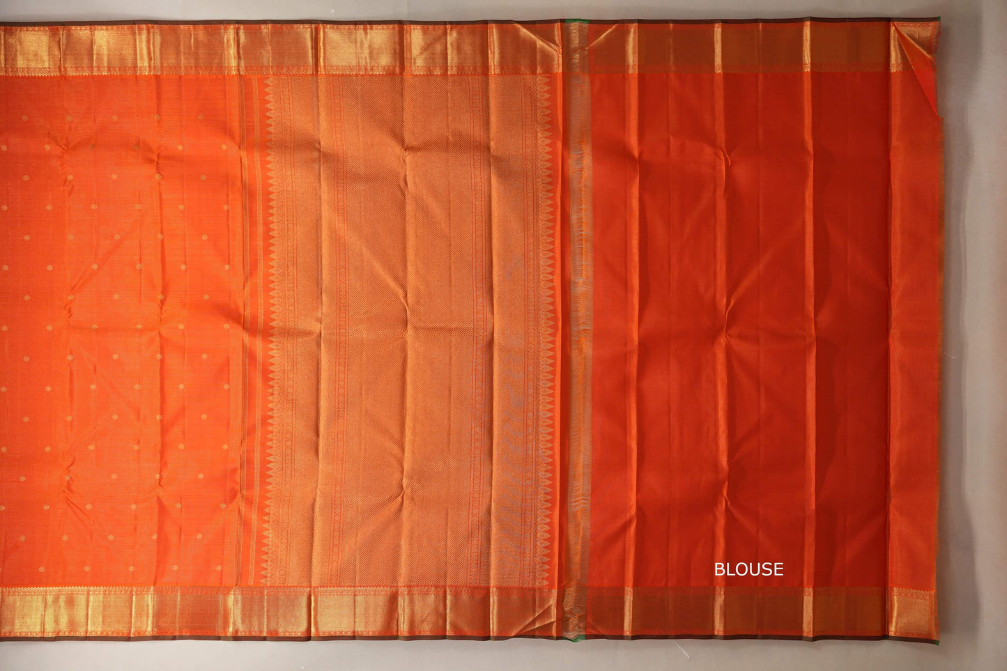 Bright Orange Heirloom Kanjivaram Silk Saree by Shreenivas Silks blouse