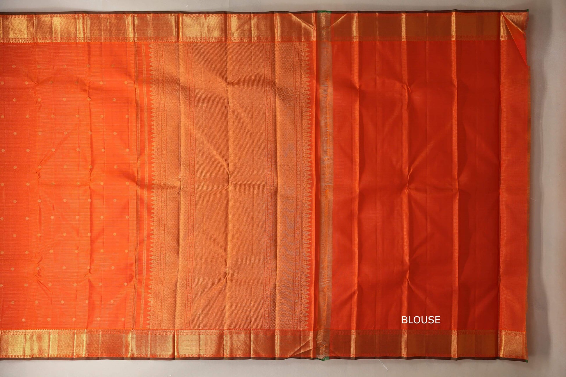 Bright Orange Heirloom Kanjivaram Silk Saree by Shreenivas Silks blouse