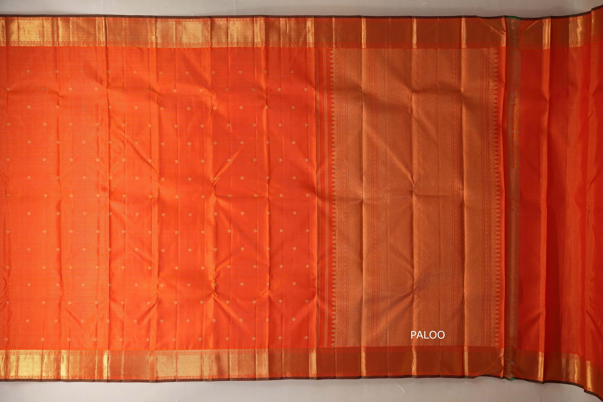 Bright Orange Heirloom Kanjivaram Silk Saree by Shreenivas Silks paloo