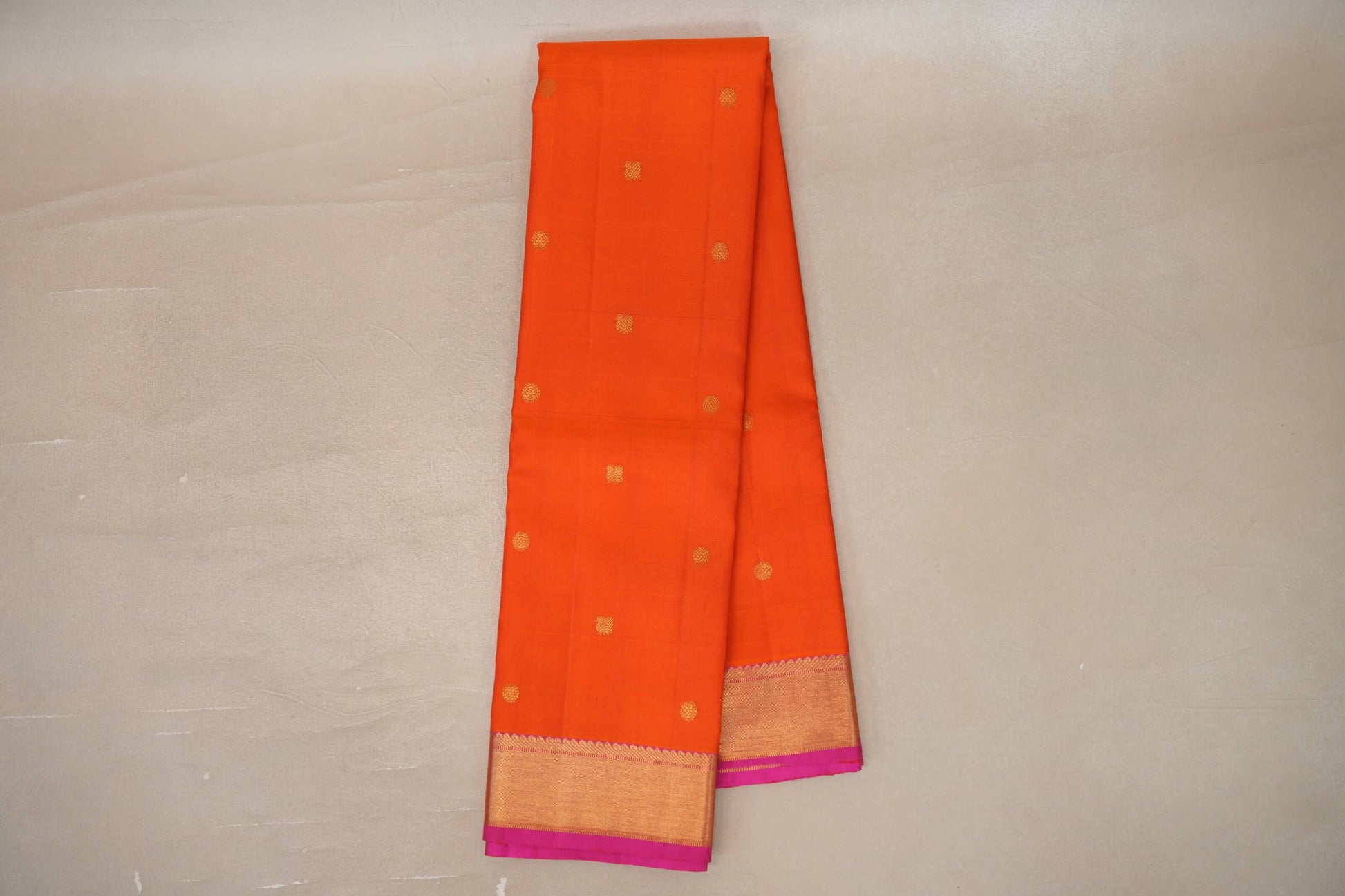 Bright orange with Bright Pink borders Vintage Kanjivaram Silk Saree 