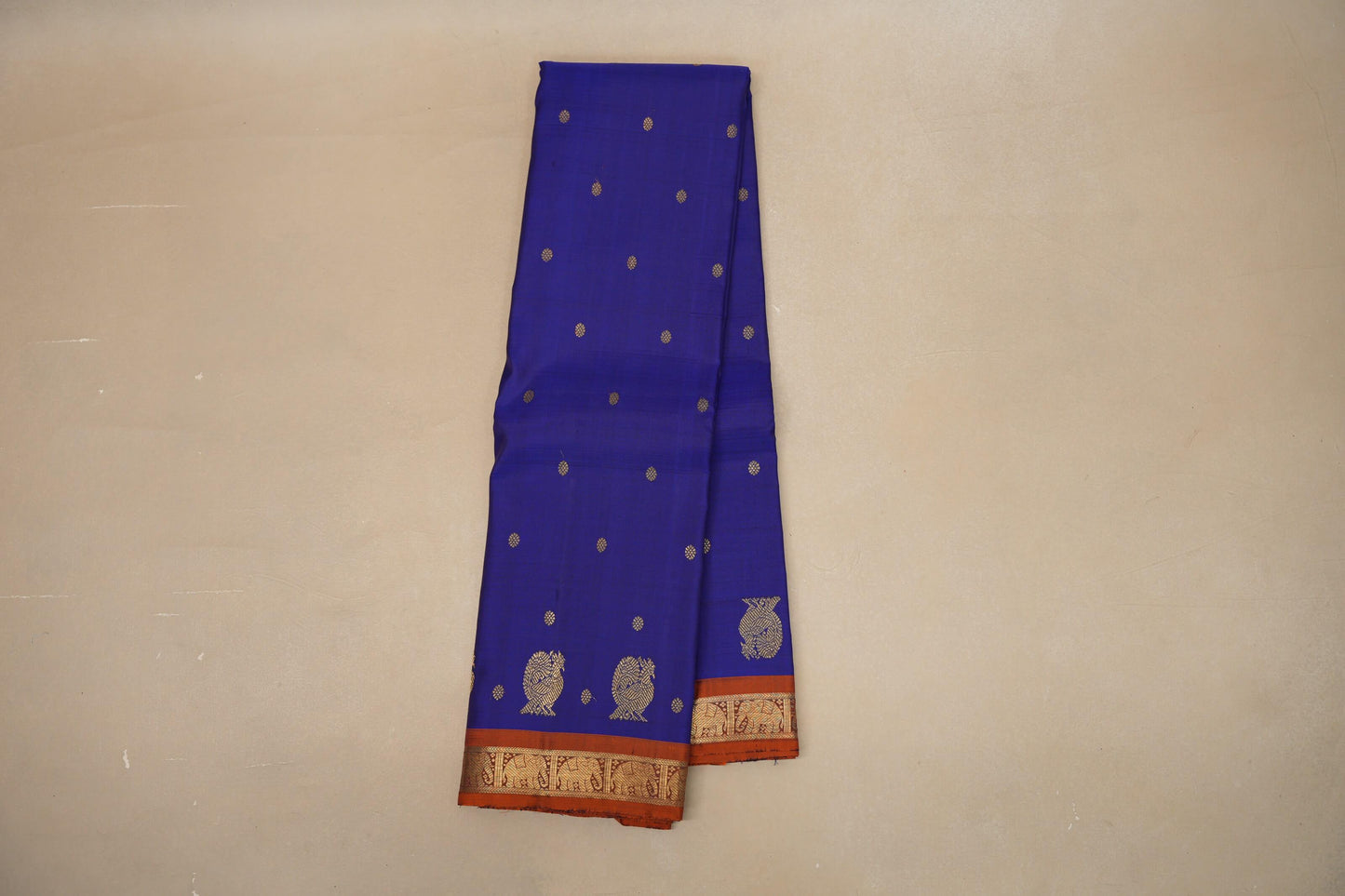 Deep blue with Copper Orange border Heirloom Kanjivaram Silk Saree by Shreenivas Silks PSSR018757 - Parisera