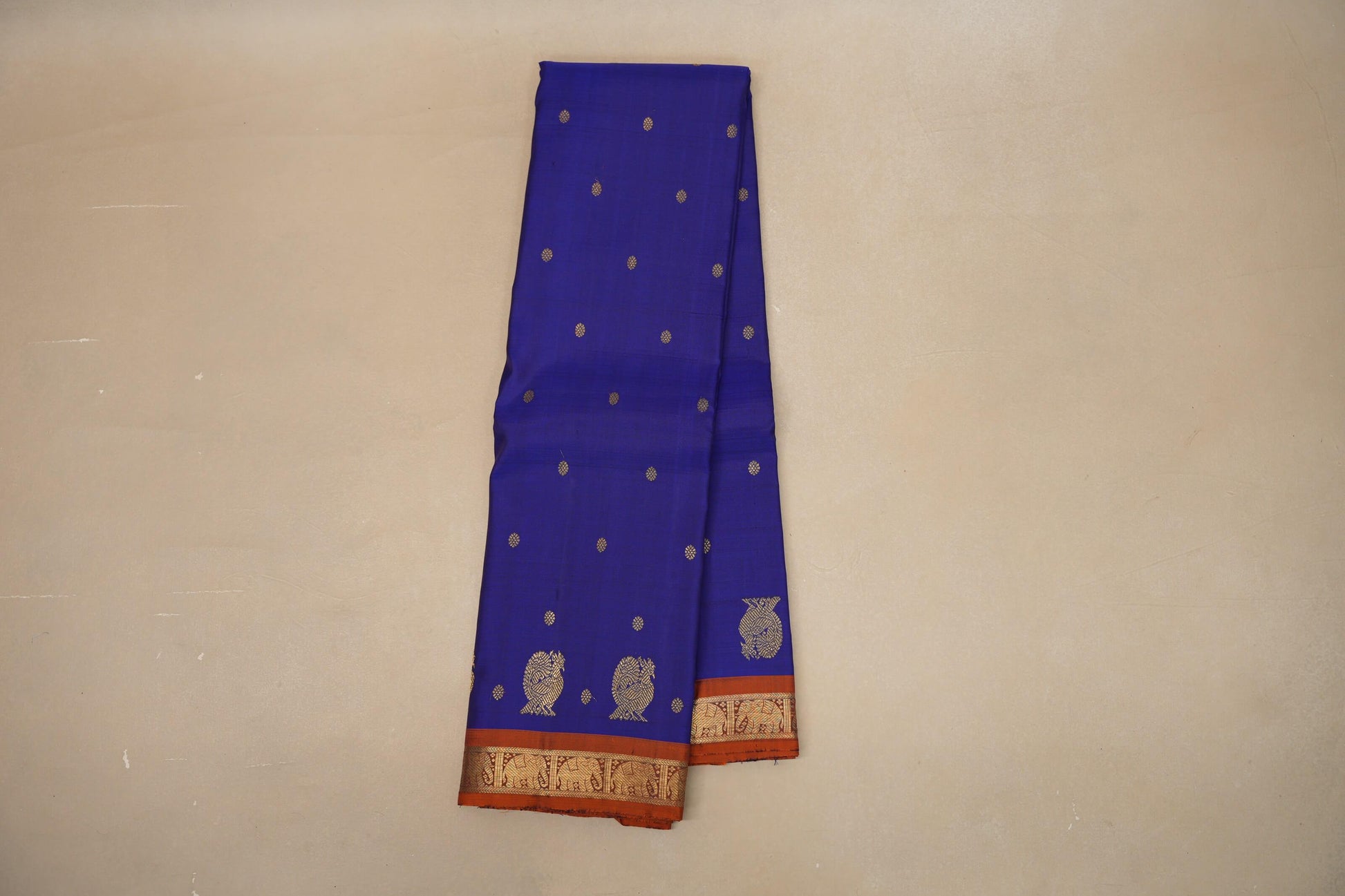 Deep blue with Copper Orange border Heirloom Kanjivaram Silk Saree by Shreenivas Silks PSSR018757 - Parisera