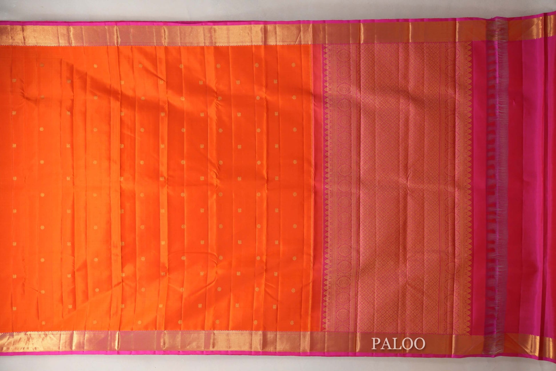 Bright orange with Bright Pink borders Vintage Kanjivaram Silk Saree  paloo