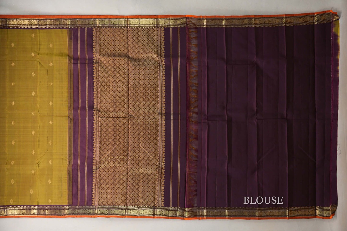Mehendi green with Deep Plum borders Vintage Kanjivaram Silk Saree by Shreenivas Silks  blouse