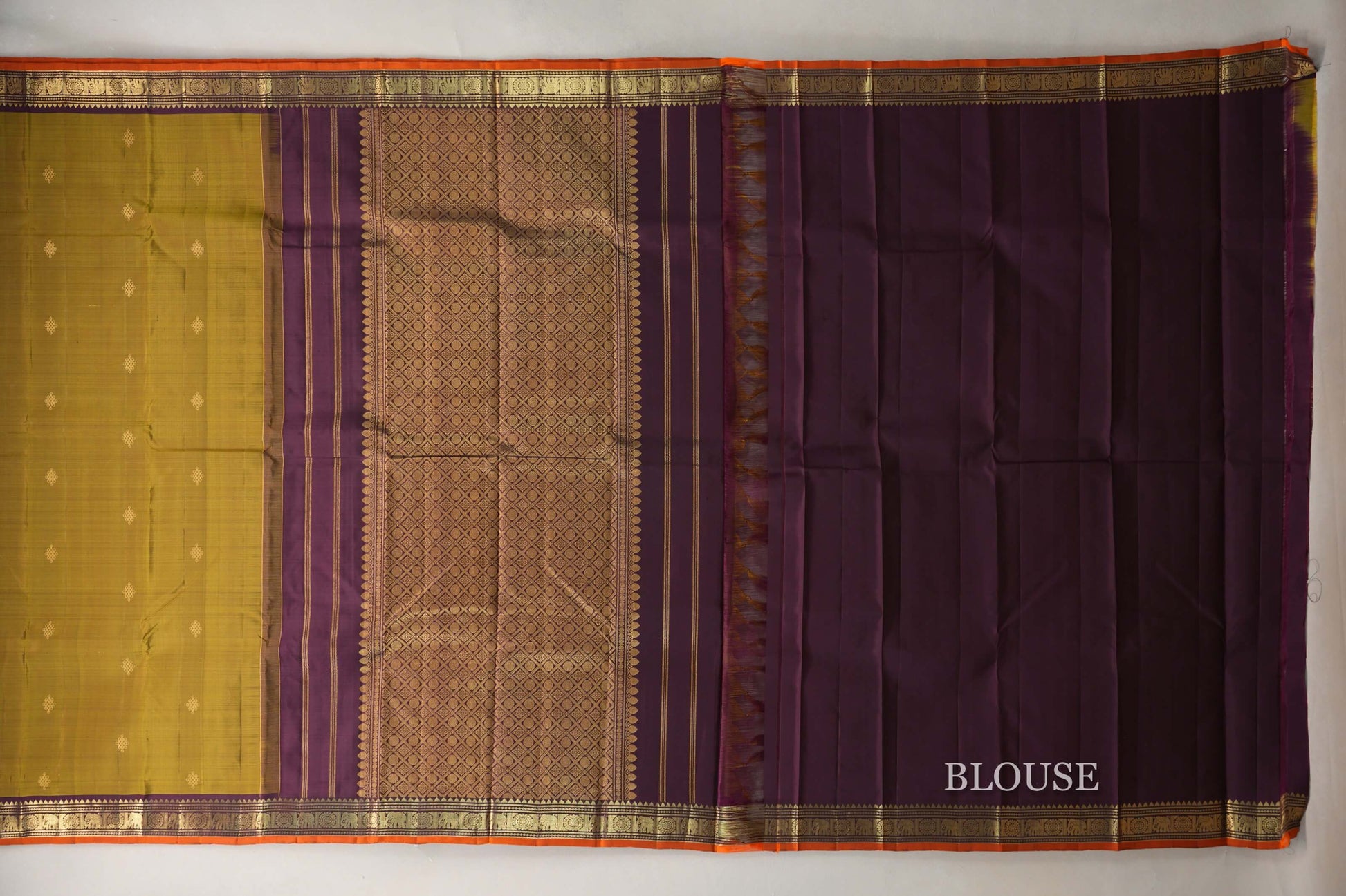 Mehendi green with Deep Plum borders Vintage Kanjivaram Silk Saree by Shreenivas Silks  blouse