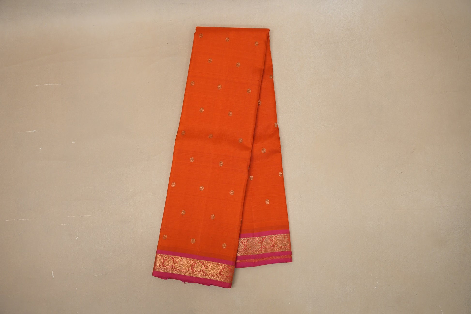 Orange with pink border Heirloom Kanjivaram Silk Saree by Shreenivas Silks PSSR018758 - Parisera