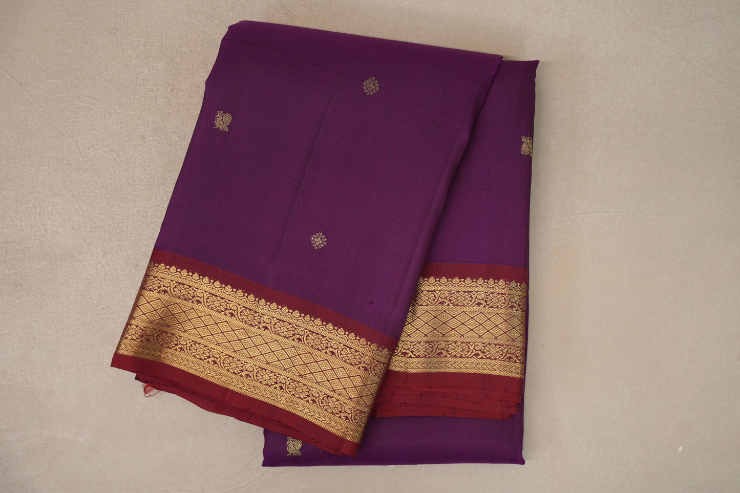 Deep purple with Reddish Maroon borders Vintage Kanjivaram Silk Saree by Shreenivas Silks