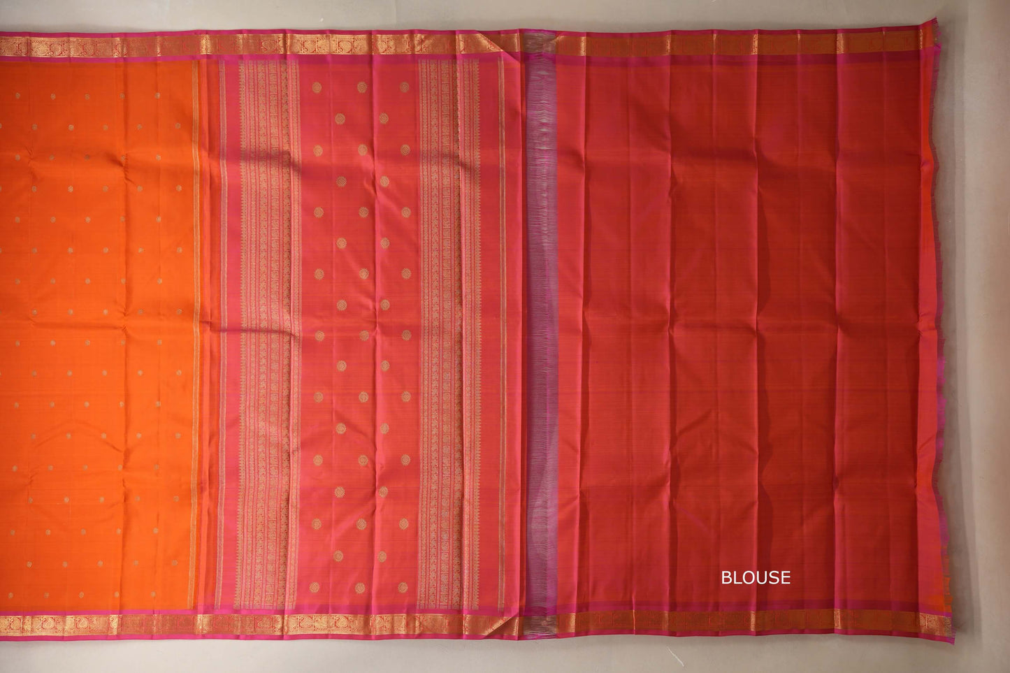 Orange with pink border Heirloom Kanjivaram Silk Saree blouse