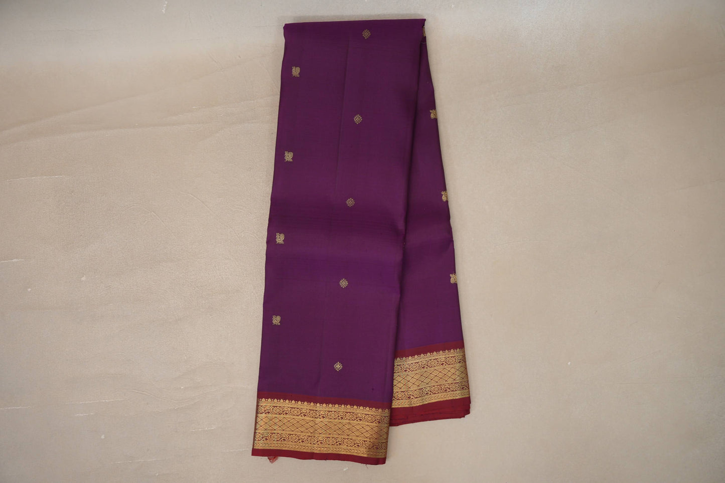 Deep purple with Reddish Maroon borders Vintage Kanjivaram Silk Saree by Shreenivas Silks