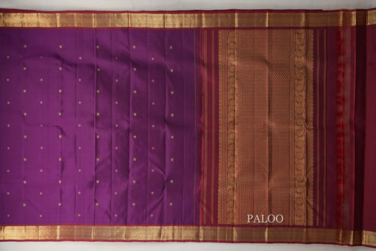 Deep purple with Reddish Maroon borders Vintage Kanjivaram Silk Saree by Shreenivas Silks paloo