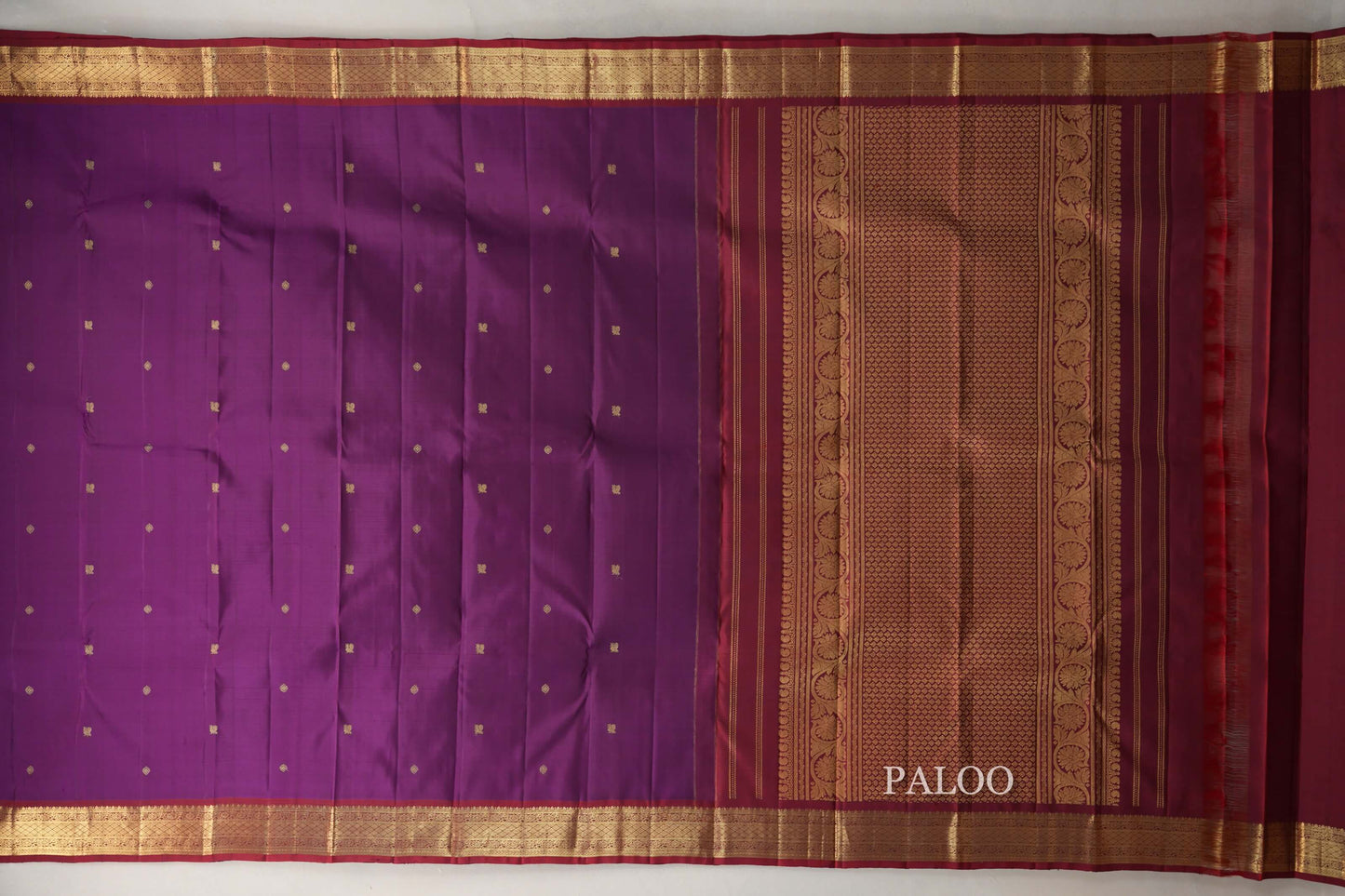 Deep purple with Reddish Maroon borders Vintage Kanjivaram Silk Saree by Shreenivas Silks paloo