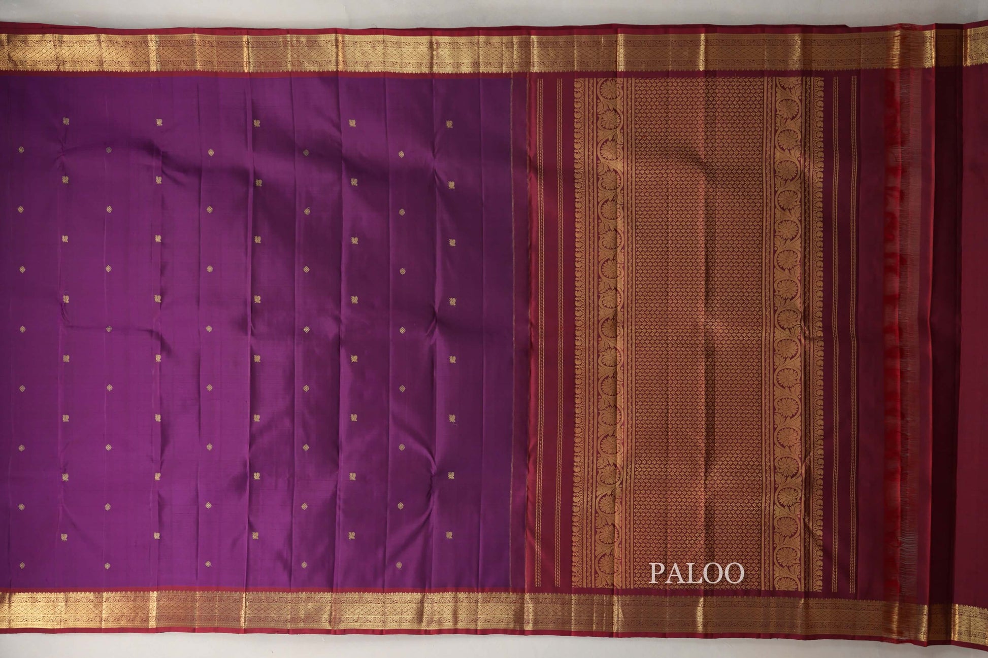 Deep purple with Reddish Maroon borders Vintage Kanjivaram Silk Saree by Shreenivas Silks paloo