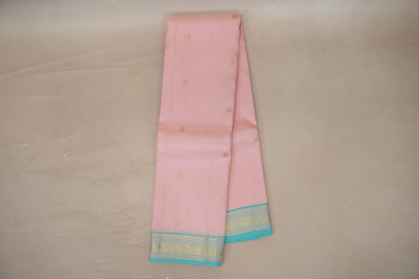 Baby pink with Light Sky Blue borders Vintage Kanjivaram Silk Saree by Shreenivas Silks