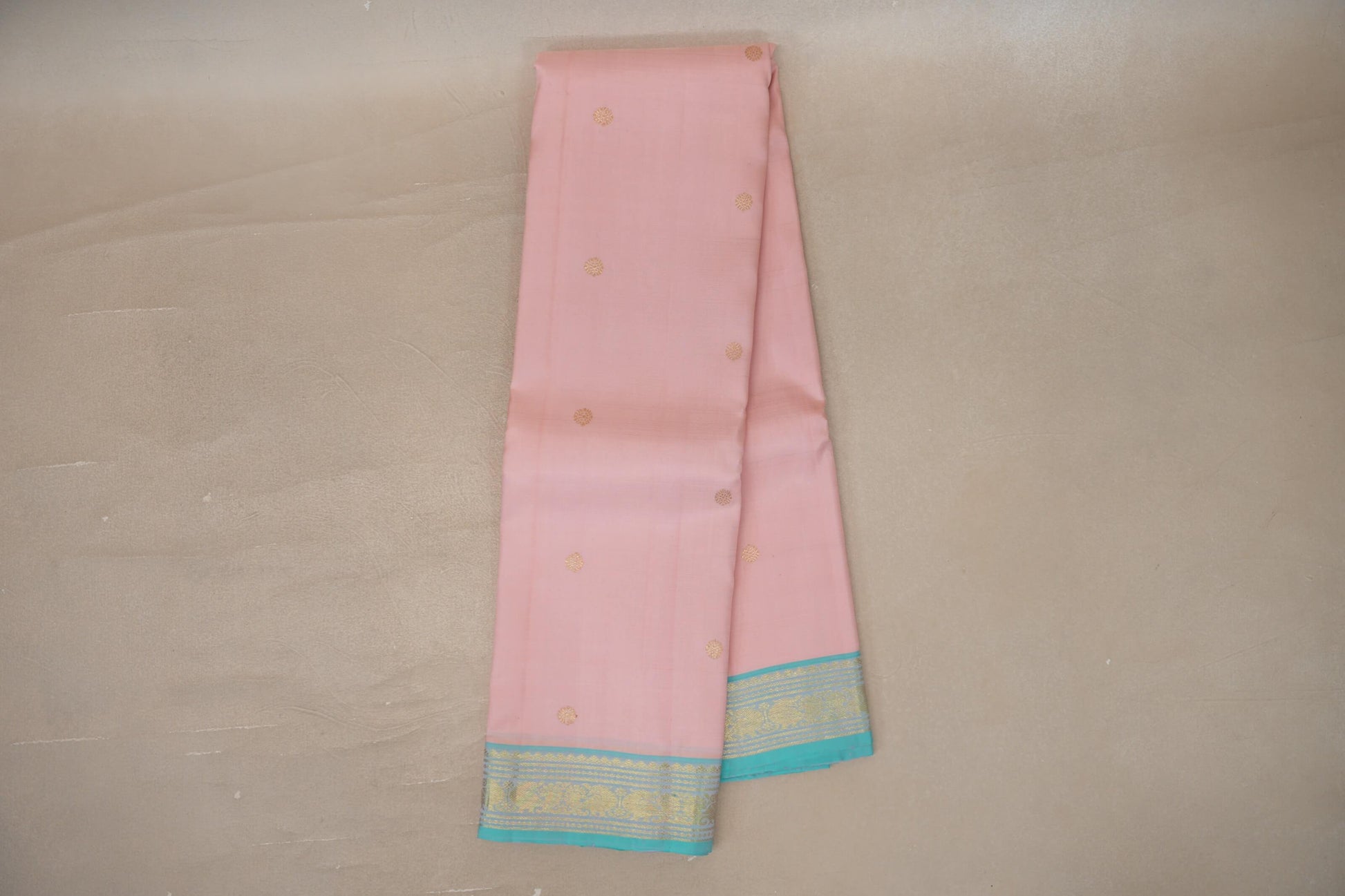 Baby pink with Light Sky Blue borders Vintage Kanjivaram Silk Saree by Shreenivas Silks