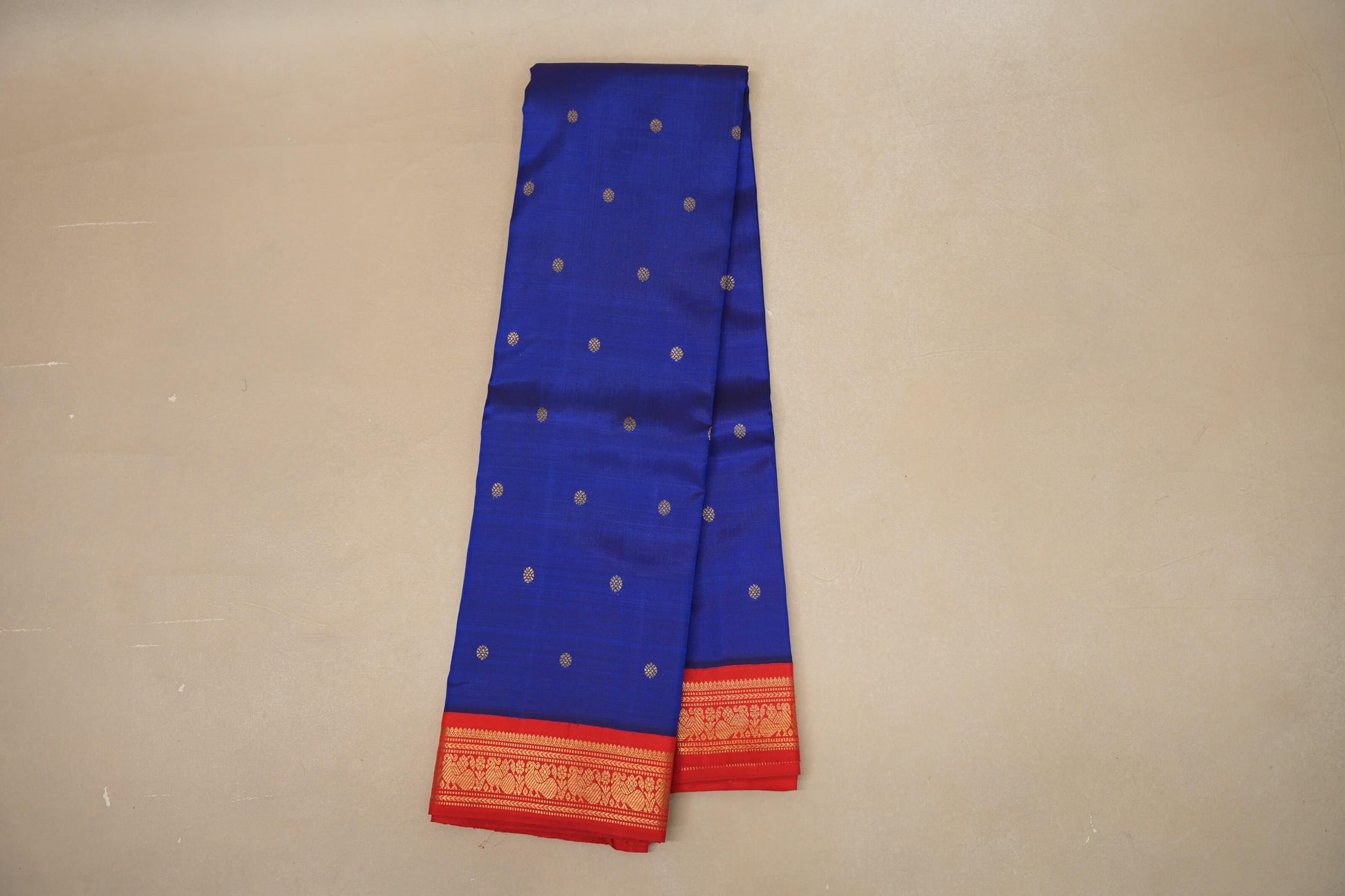 Royal blue with Tomato Red border Heirloom Kanjivaram Silk Saree by Shreenivas Silks PSSR018760 - Parisera