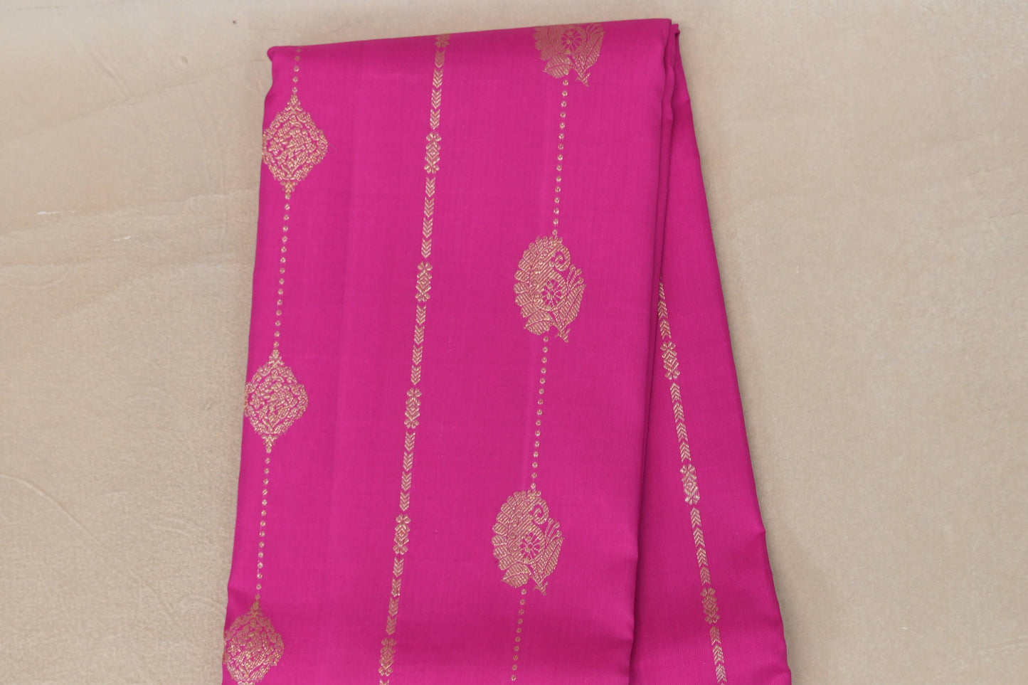 Bright Magenta with Pinkish orange borders Vintage Kanjivaram Silk Saree by Shreenivas Silks body