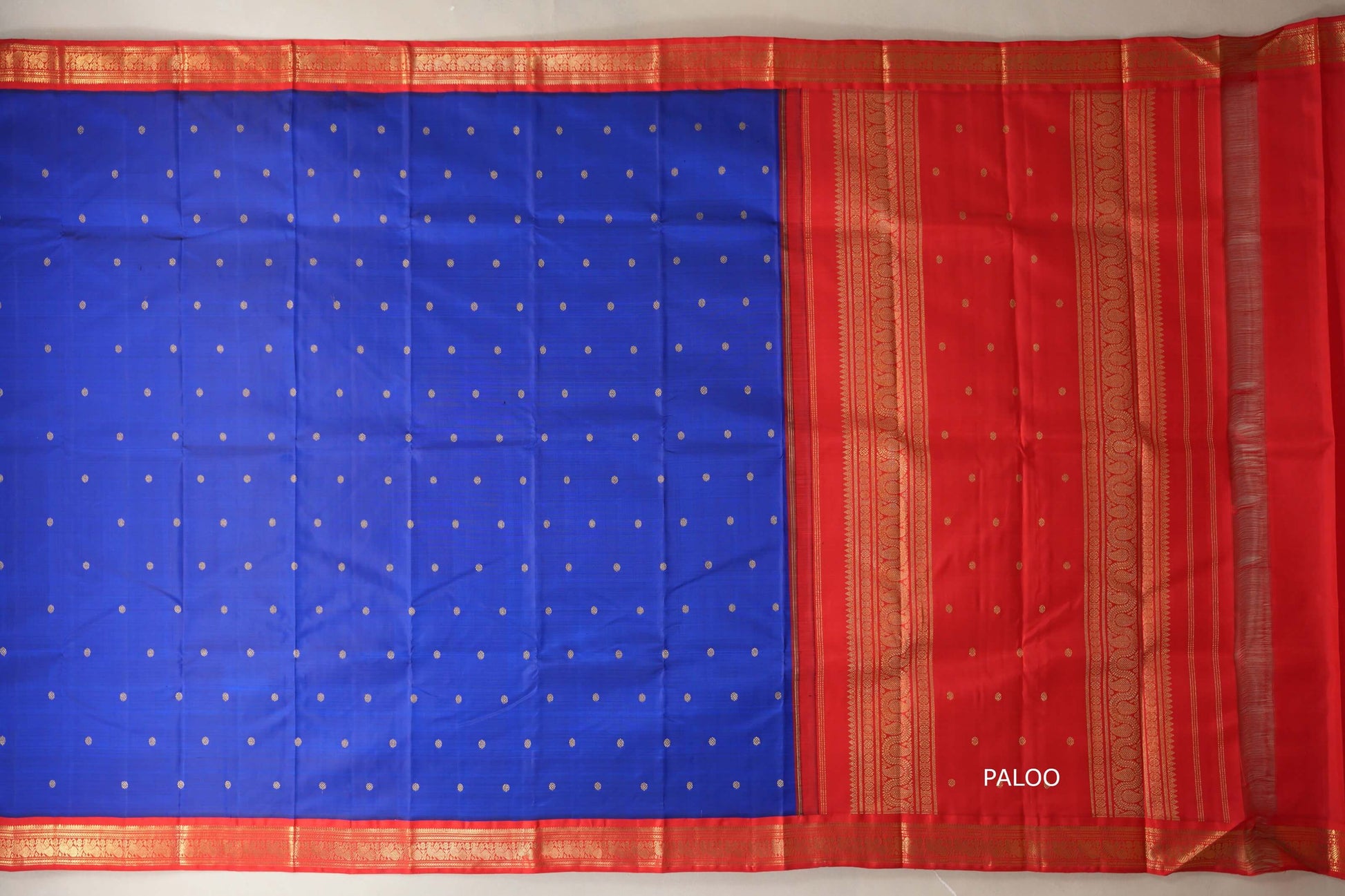 Royal blue with Tomato Red border Heirloom Kanjivaram Silk Saree by Shreenivas Silks