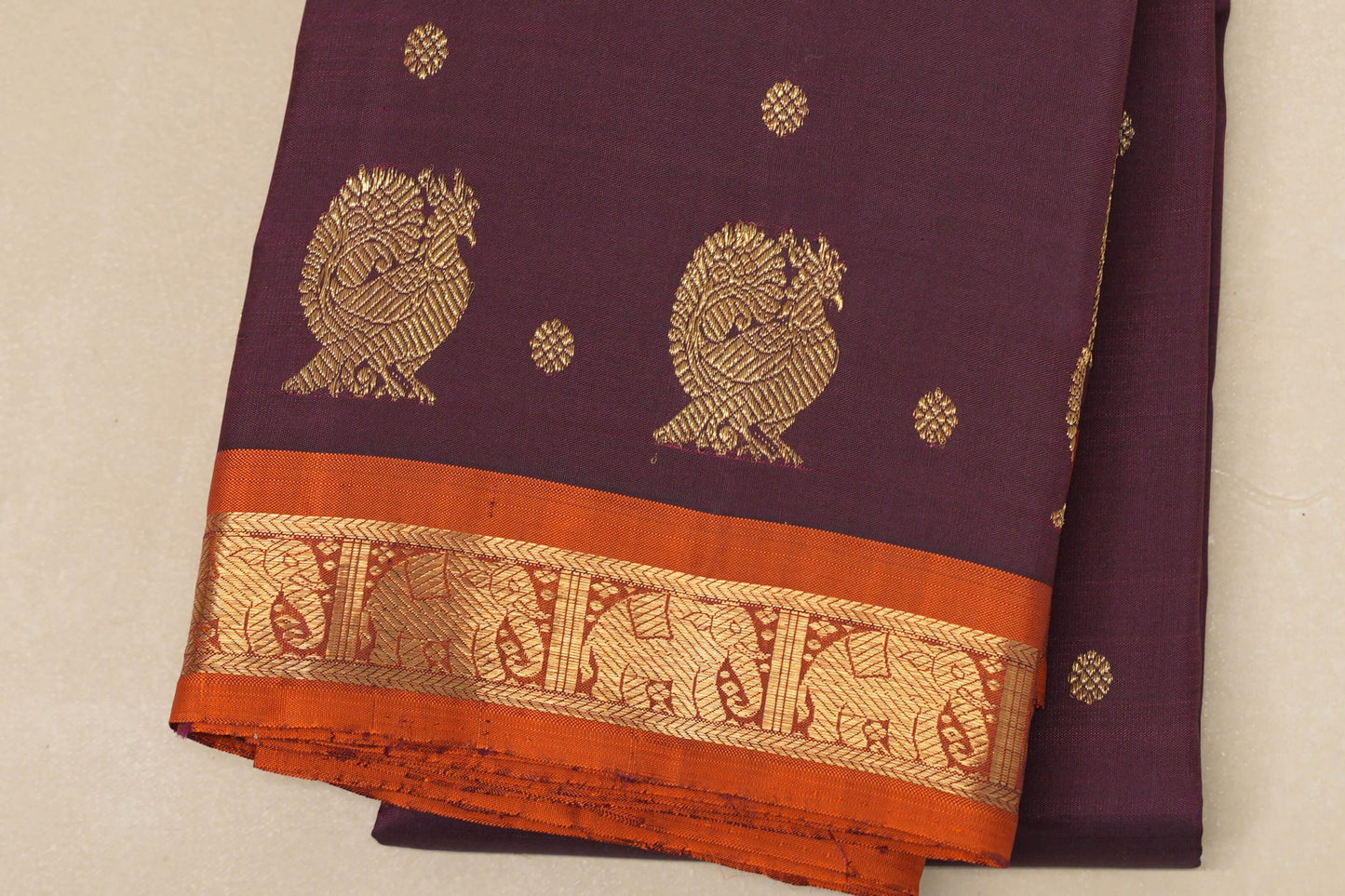 Deep wine with Copper Orange border Heirloom Kanjivaram Silk Saree by Shreenivas Silks PSSR018761 - Parisera
