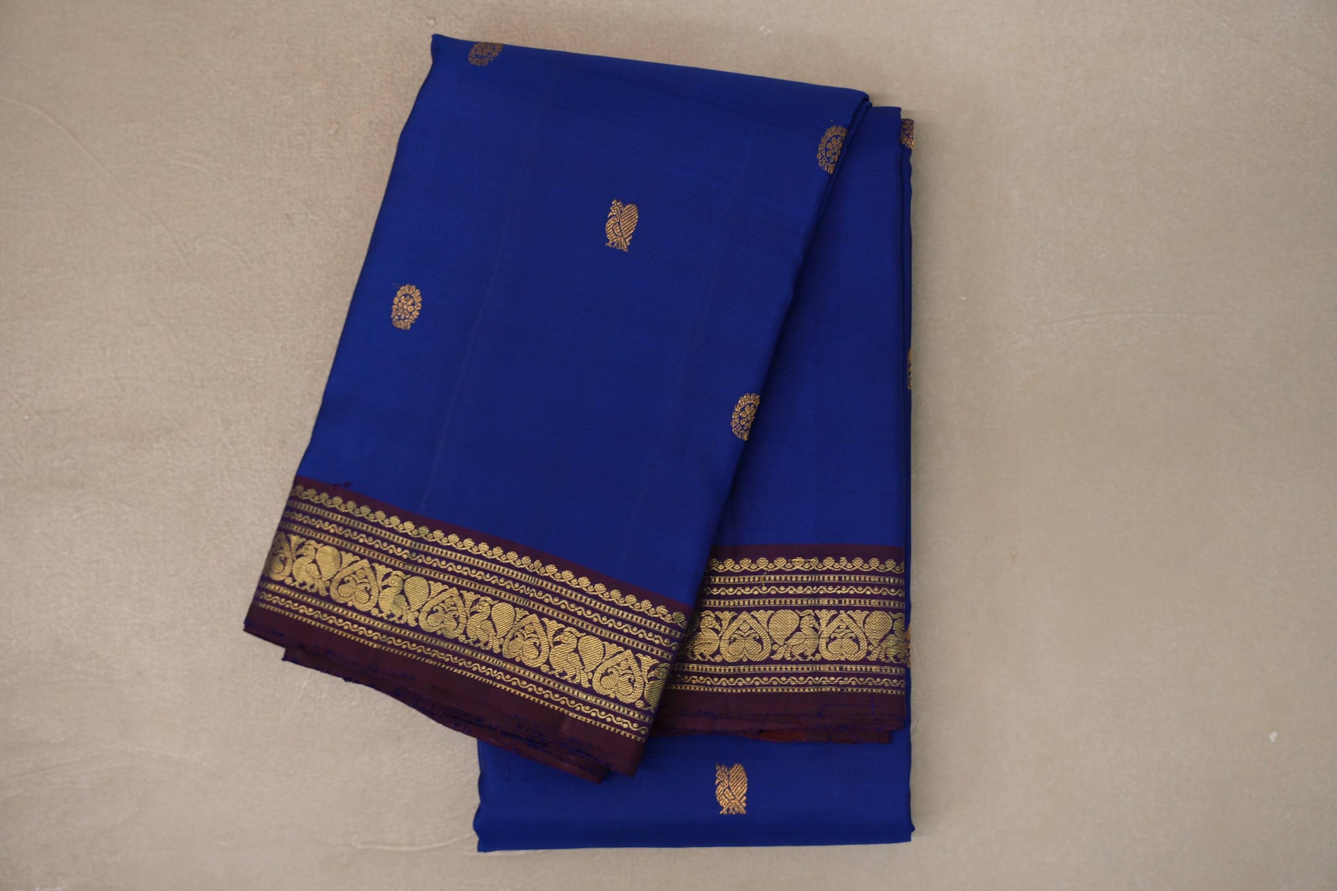 Deep blue with Deep Plum borders Vintage Kanjivaram Silk Saree by Shreenivas Silks