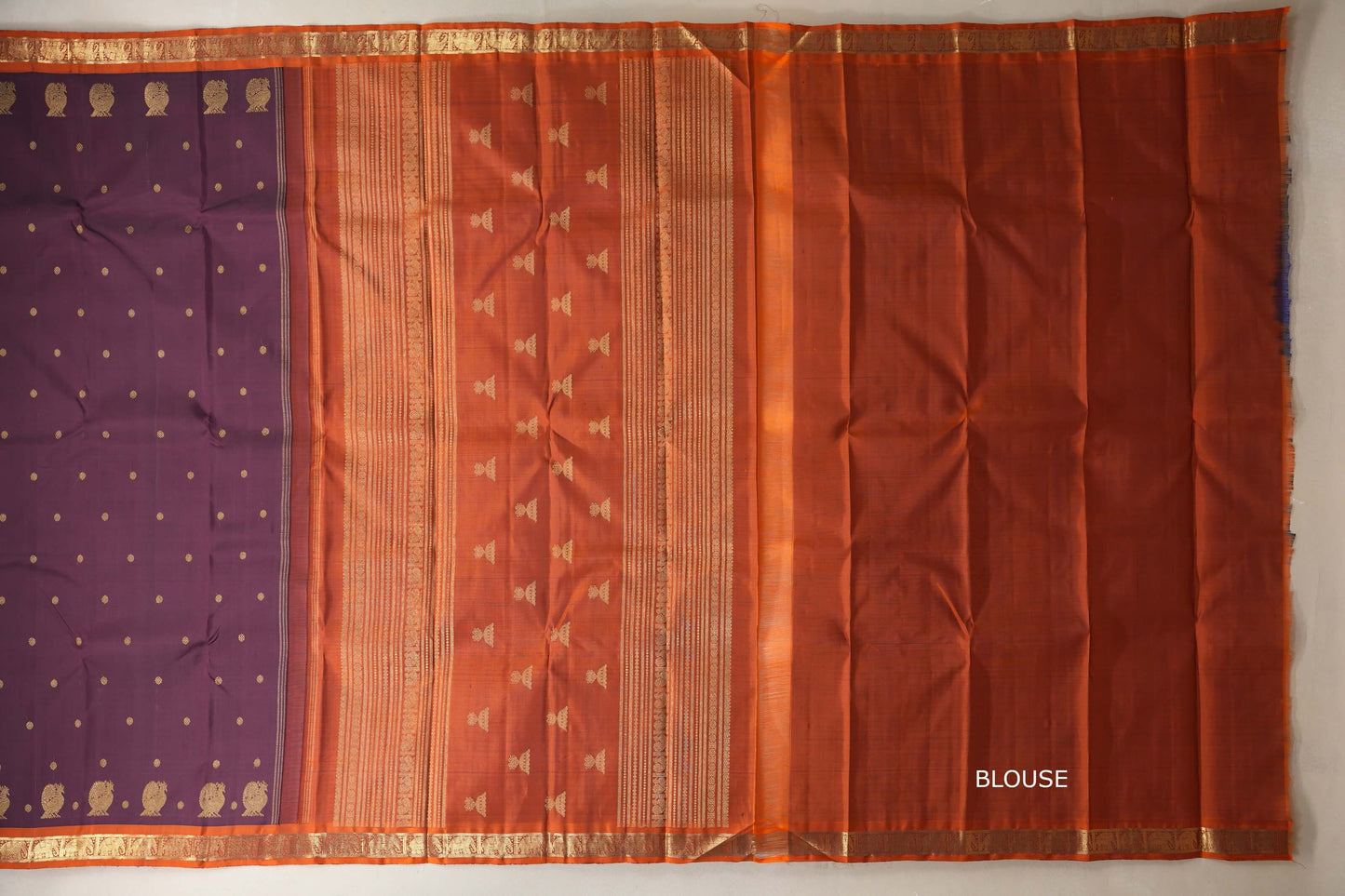 Deep wine with Copper Orange border Heirloom Kanjivaram Silk Saree by Shreenivas Silks PSSR018761 - Parisera