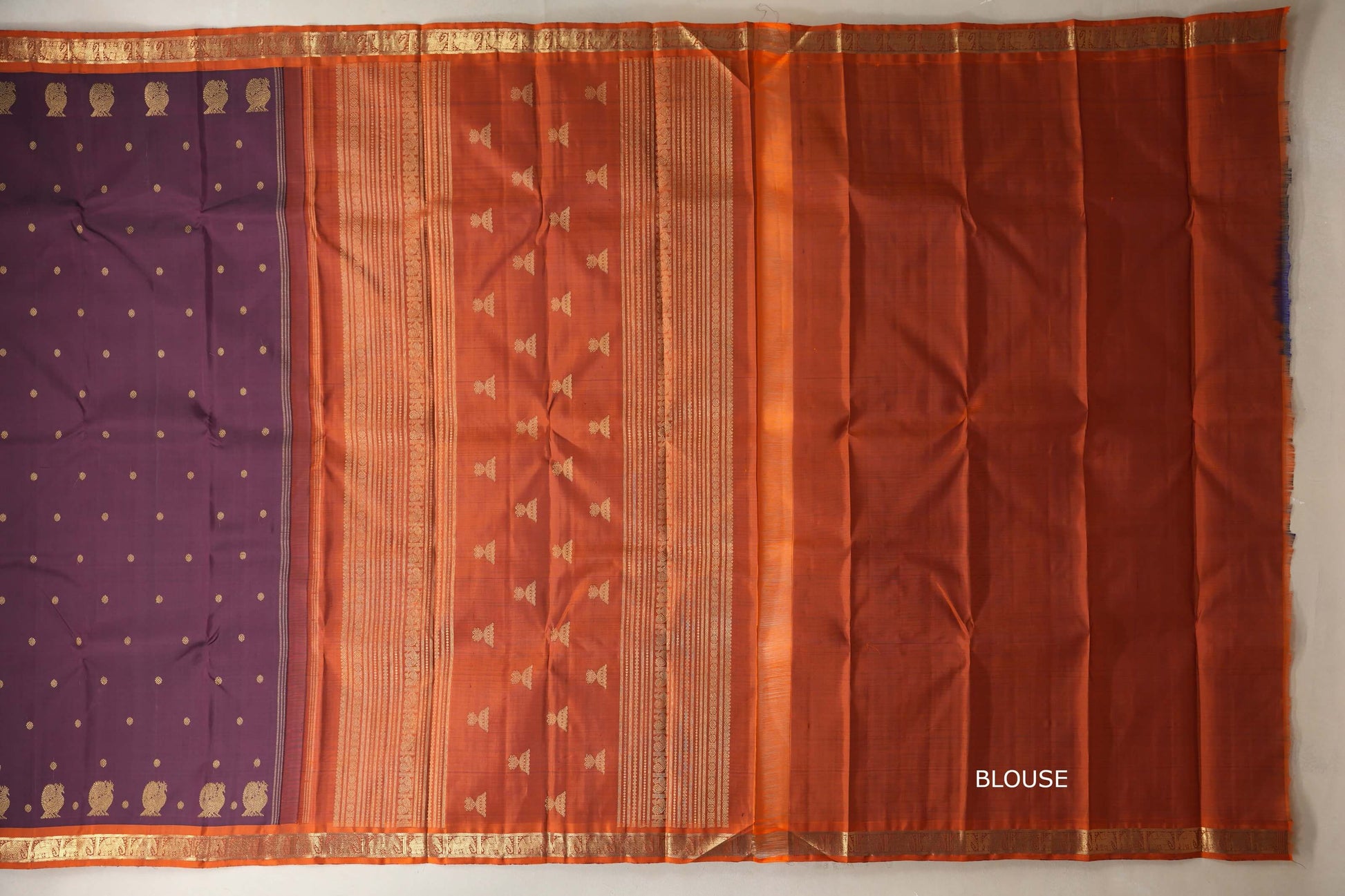 Deep wine with Copper Orange border Heirloom Kanjivaram Silk Saree by Shreenivas Silks PSSR018761 - Parisera