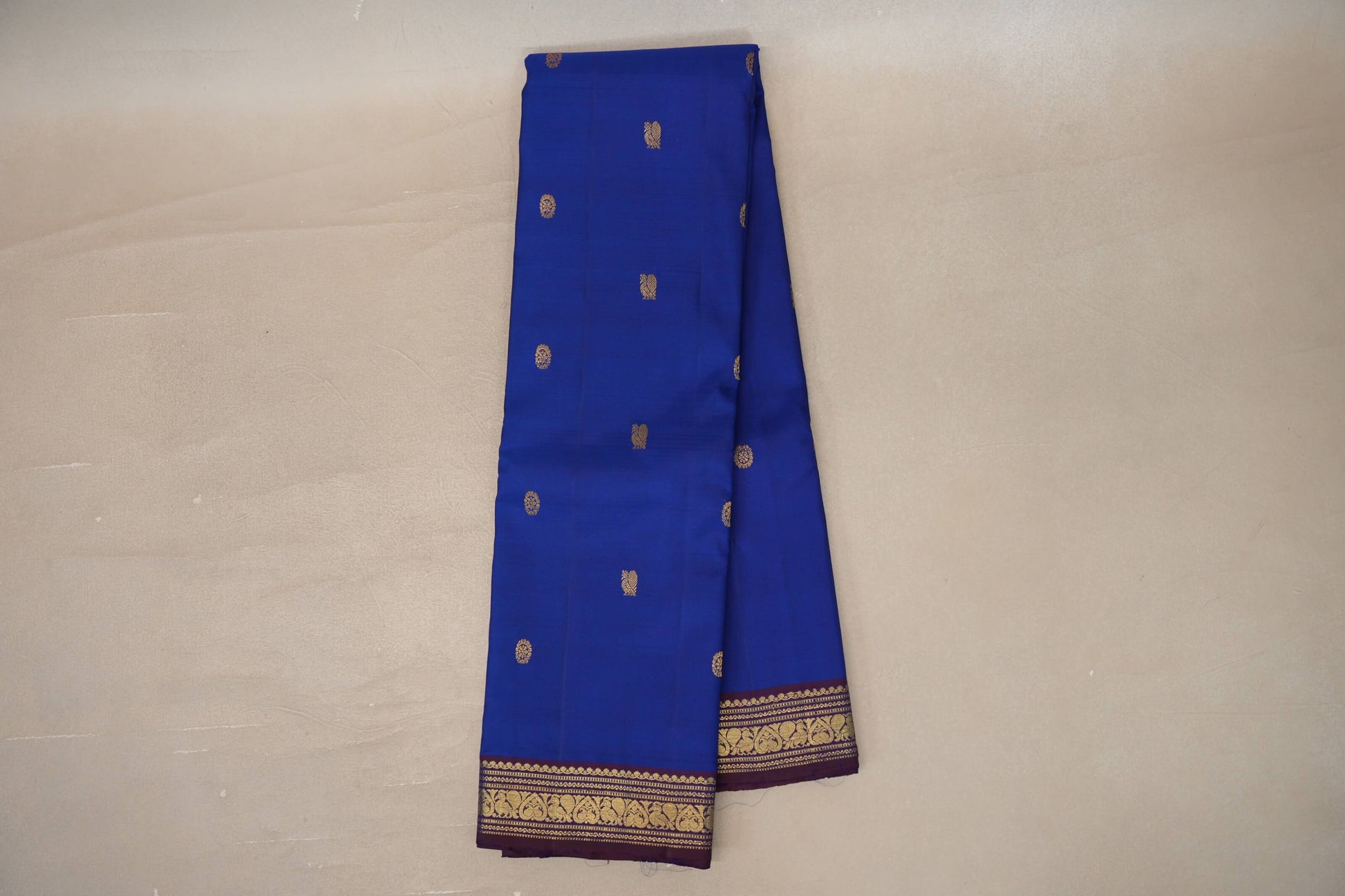 Deep blue with Deep Plum borders Vintage Kanjivaram Silk Saree by Shreenivas Silks