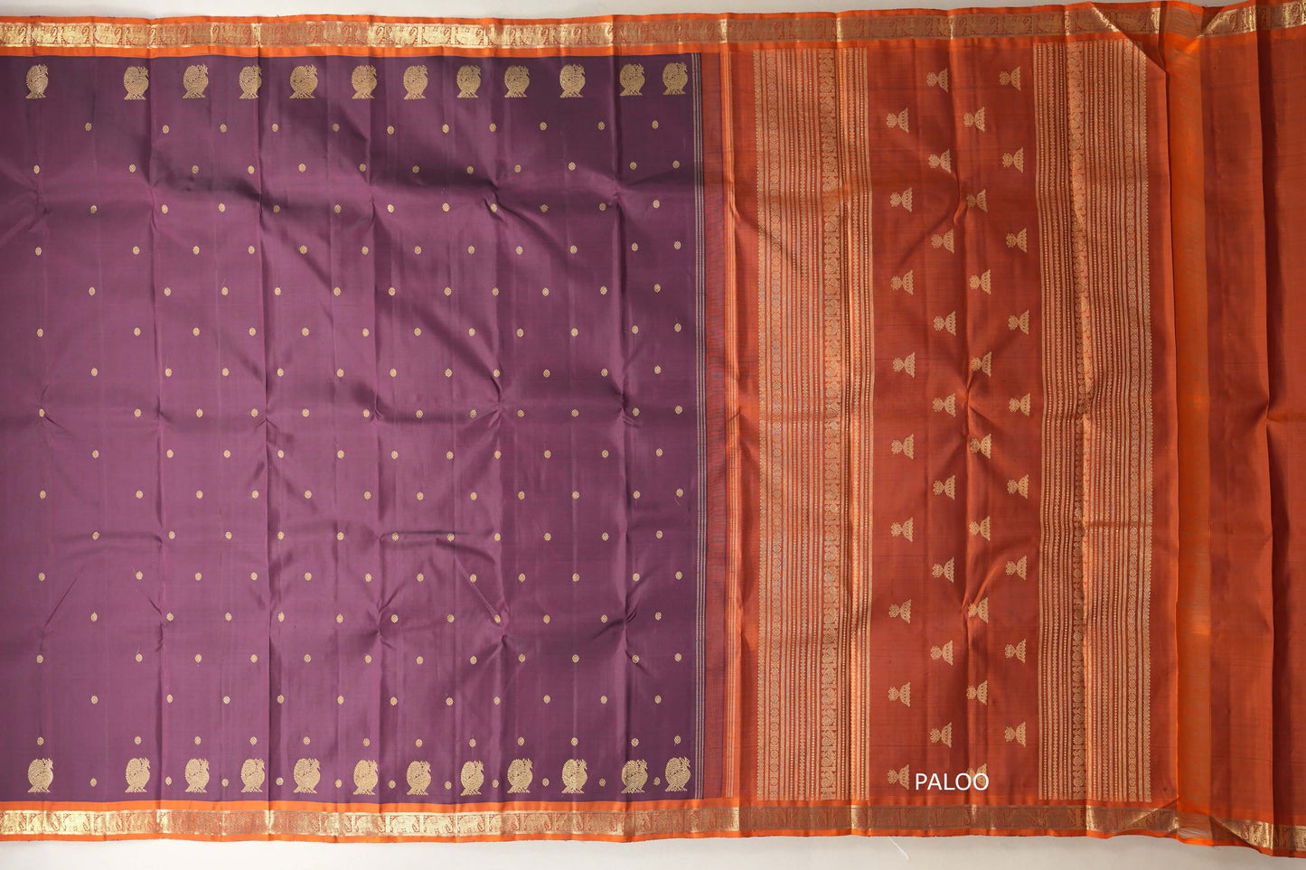 Deep wine with Copper Orange border Heirloom Kanjivaram Silk Saree by Shreenivas Silks PSSR018761 - Parisera