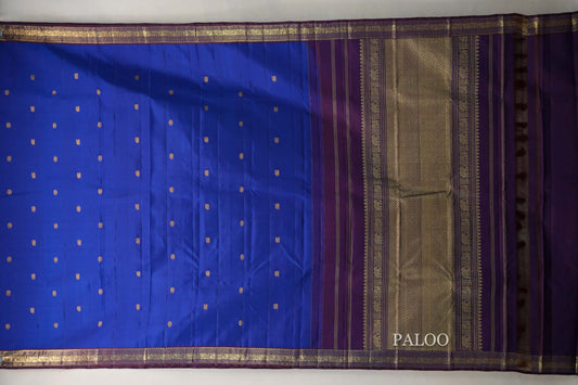 Deep blue with Deep Plum borders Vintage Kanjivaram Silk Saree by Shreenivas Silks paloo