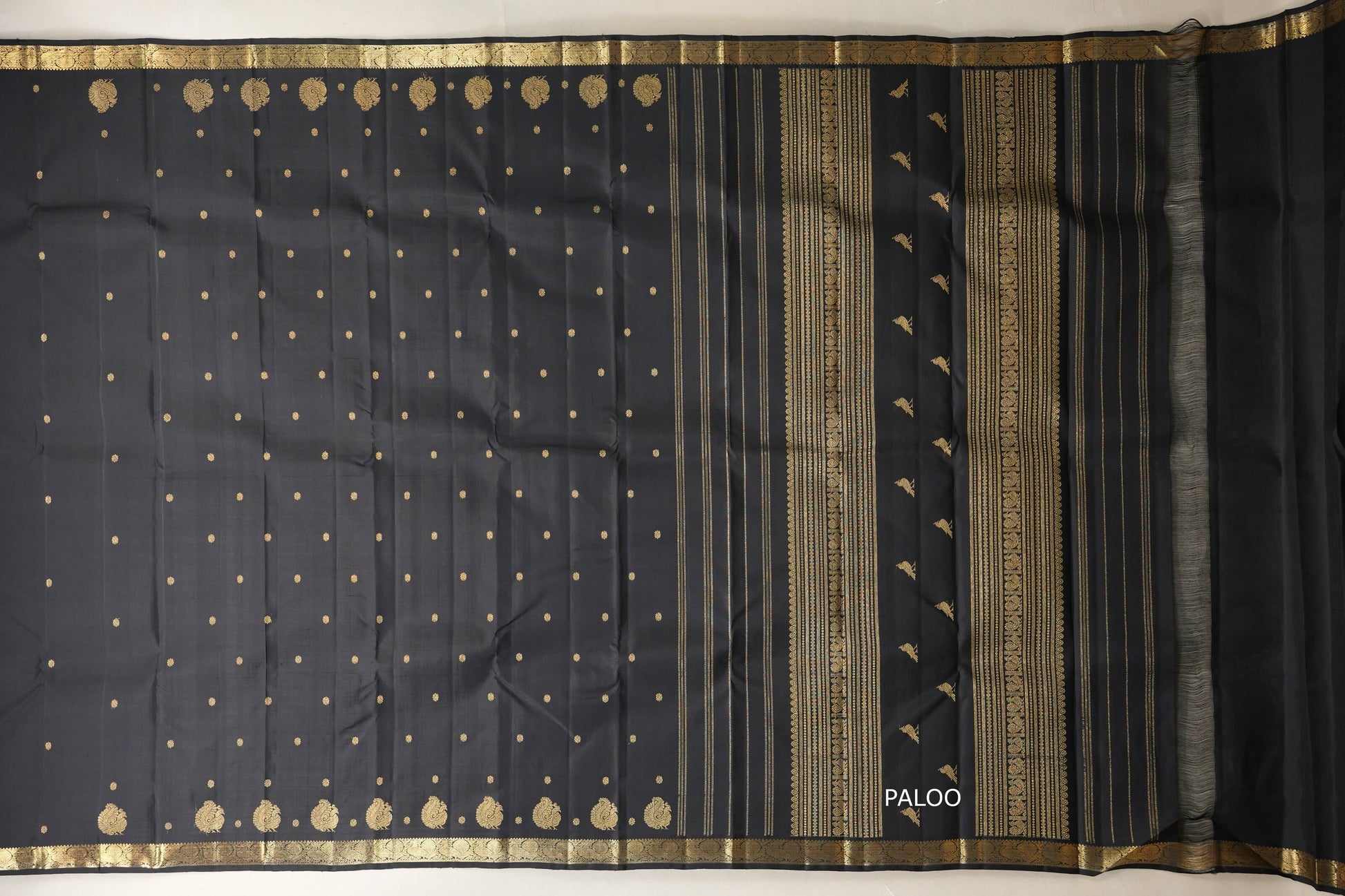 Black Heirloom Kanjivaram Silk Saree paloo