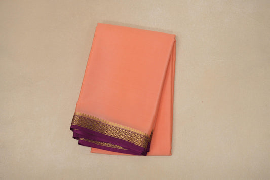 Peach pink with Deep Magenta Borders Mysore Silk Saree