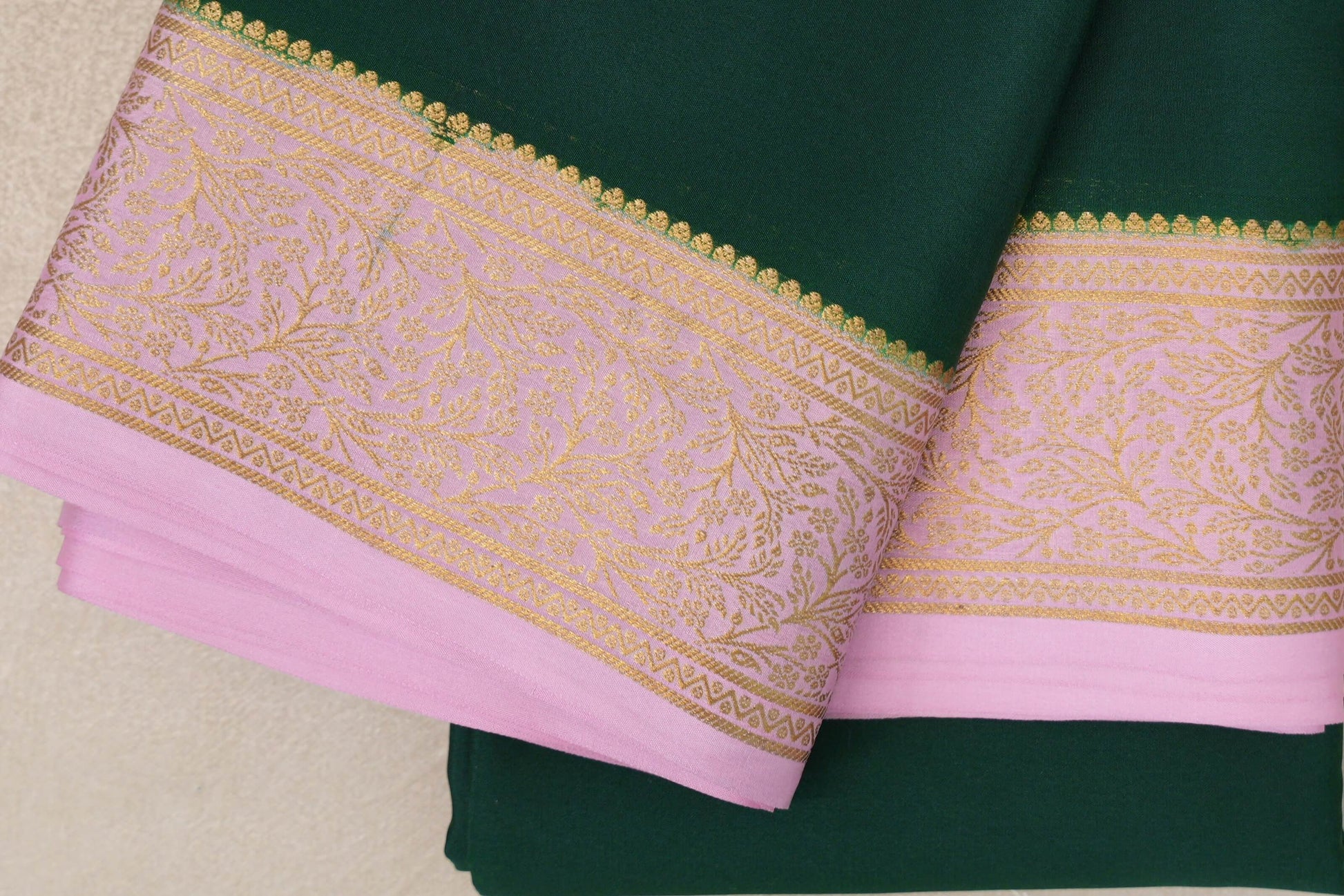 Bottle green with baby pink border Mysore Silk Saree by Shreenivas Silks  border