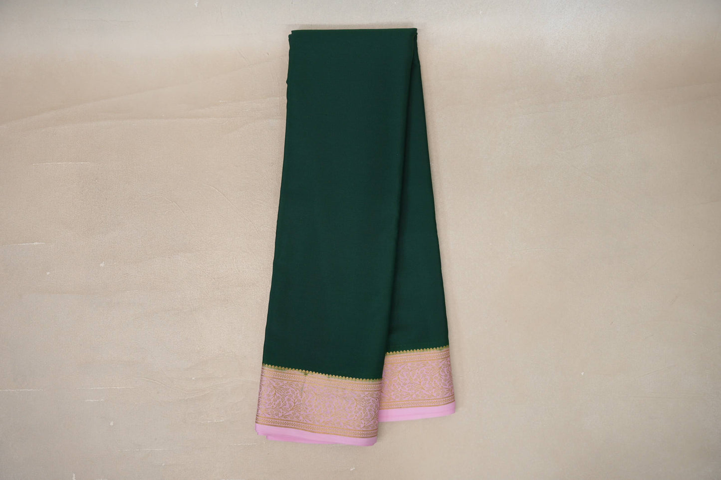 Bottle green with baby pink border Mysore Silk Saree by Shreenivas Silks 