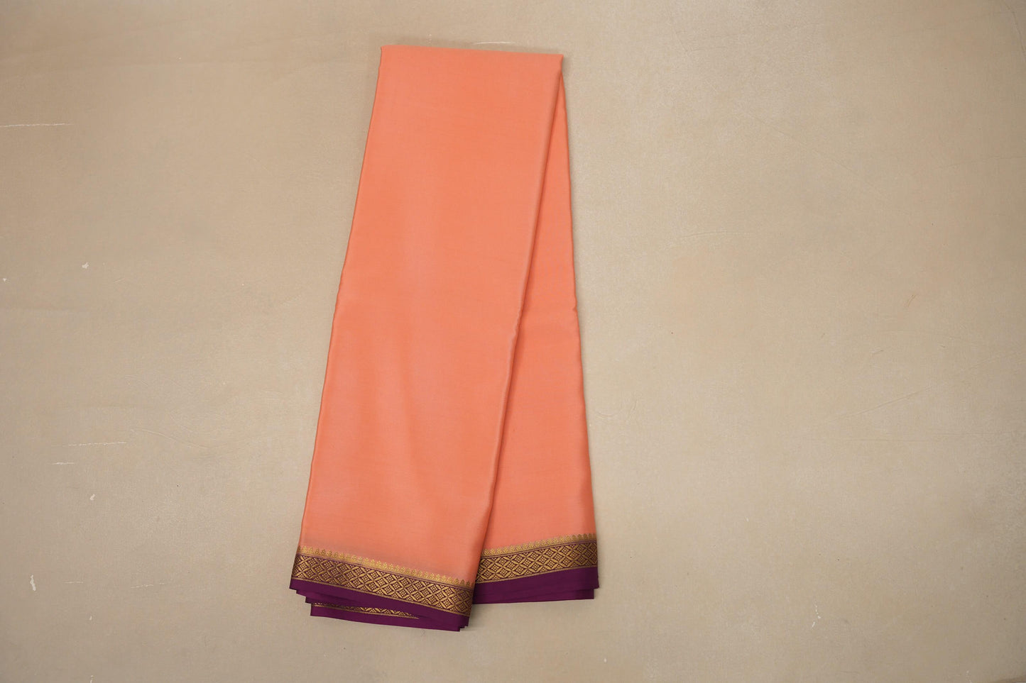 Peach pink with Deep Magenta Borders Mysore Silk Saree PSSR018763 - Parisera