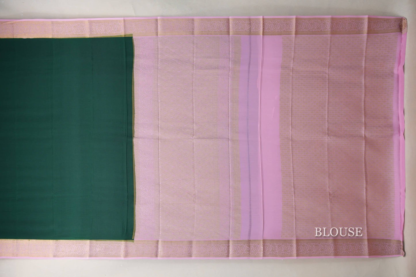 Bottle green with baby pink border Mysore Silk Saree by Shreenivas Silks  blouse