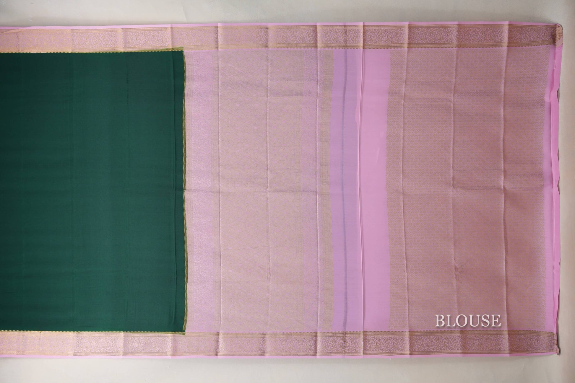 Bottle green with baby pink border Mysore Silk Saree by Shreenivas Silks  blouse