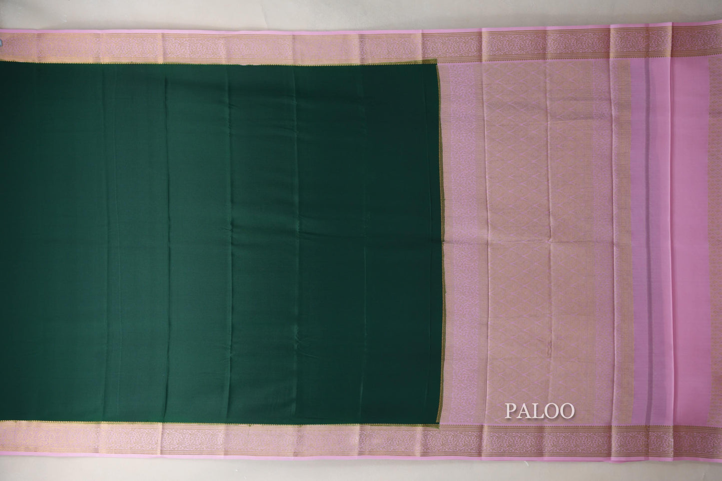 Bottle green with baby pink border Mysore Silk Saree by Shreenivas Silks  paloo
