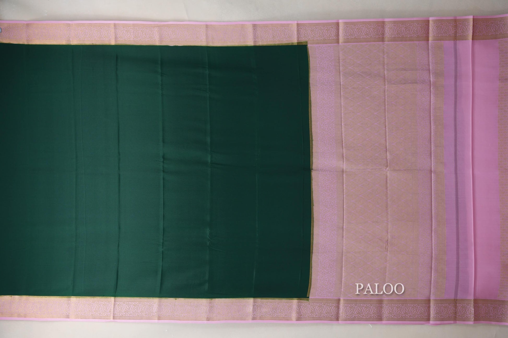 Bottle green with baby pink border Mysore Silk Saree by Shreenivas Silks  paloo