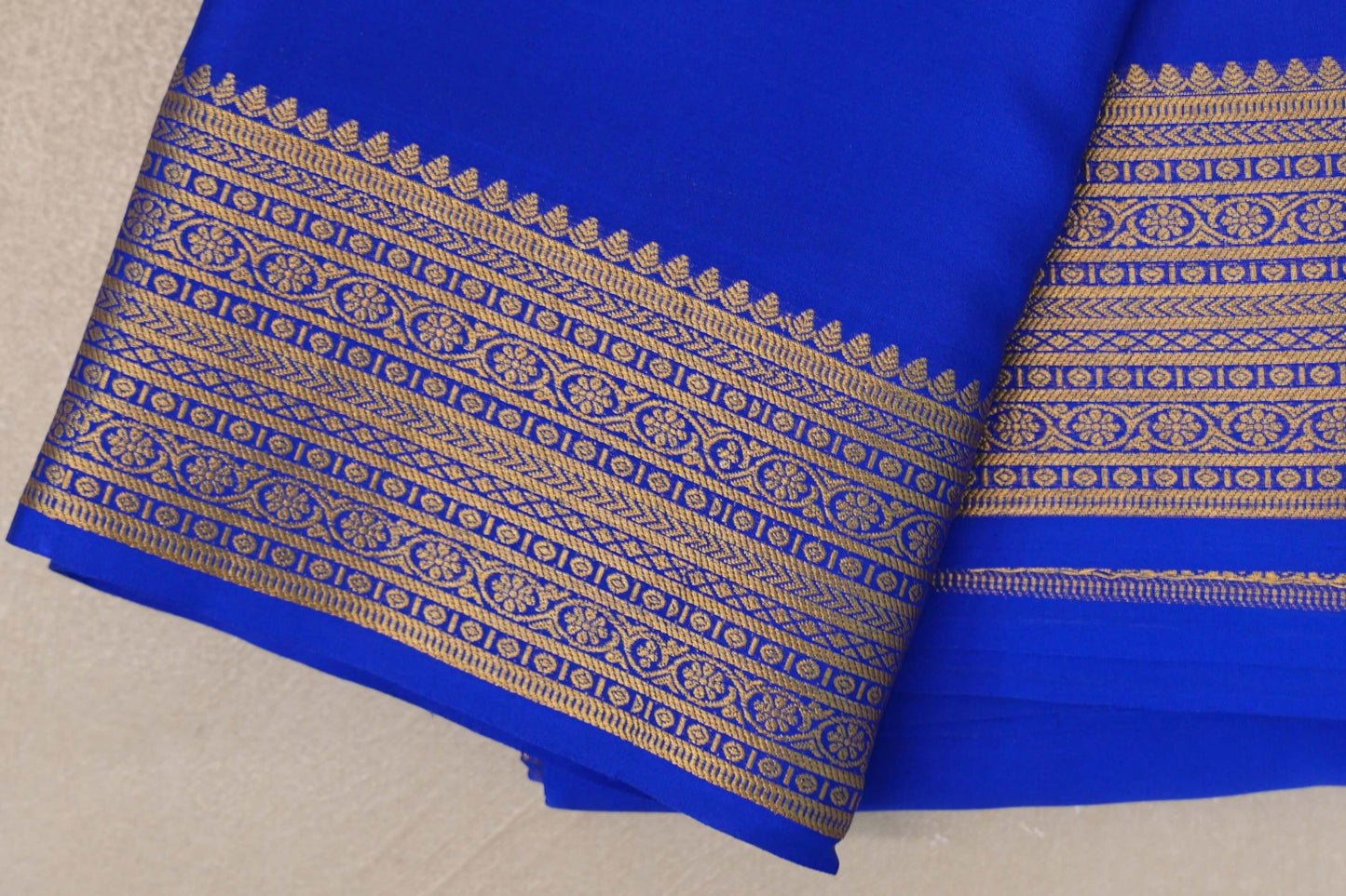 Bright Royal Blue Mysore Silk Saree by Shreenivas Silk border