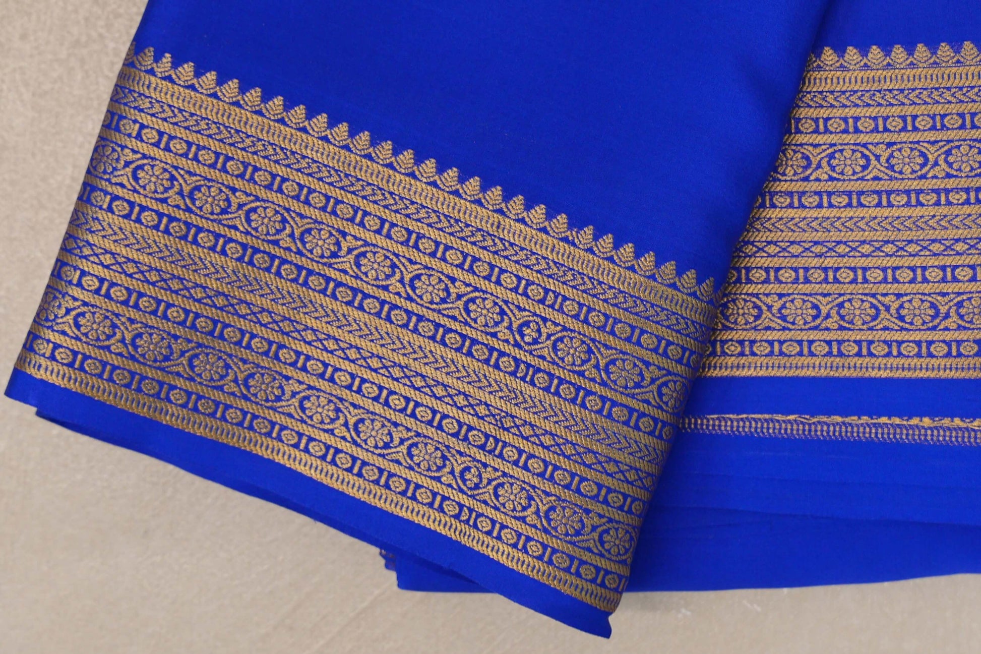 Bright Royal Blue Mysore Silk Saree by Shreenivas Silk border