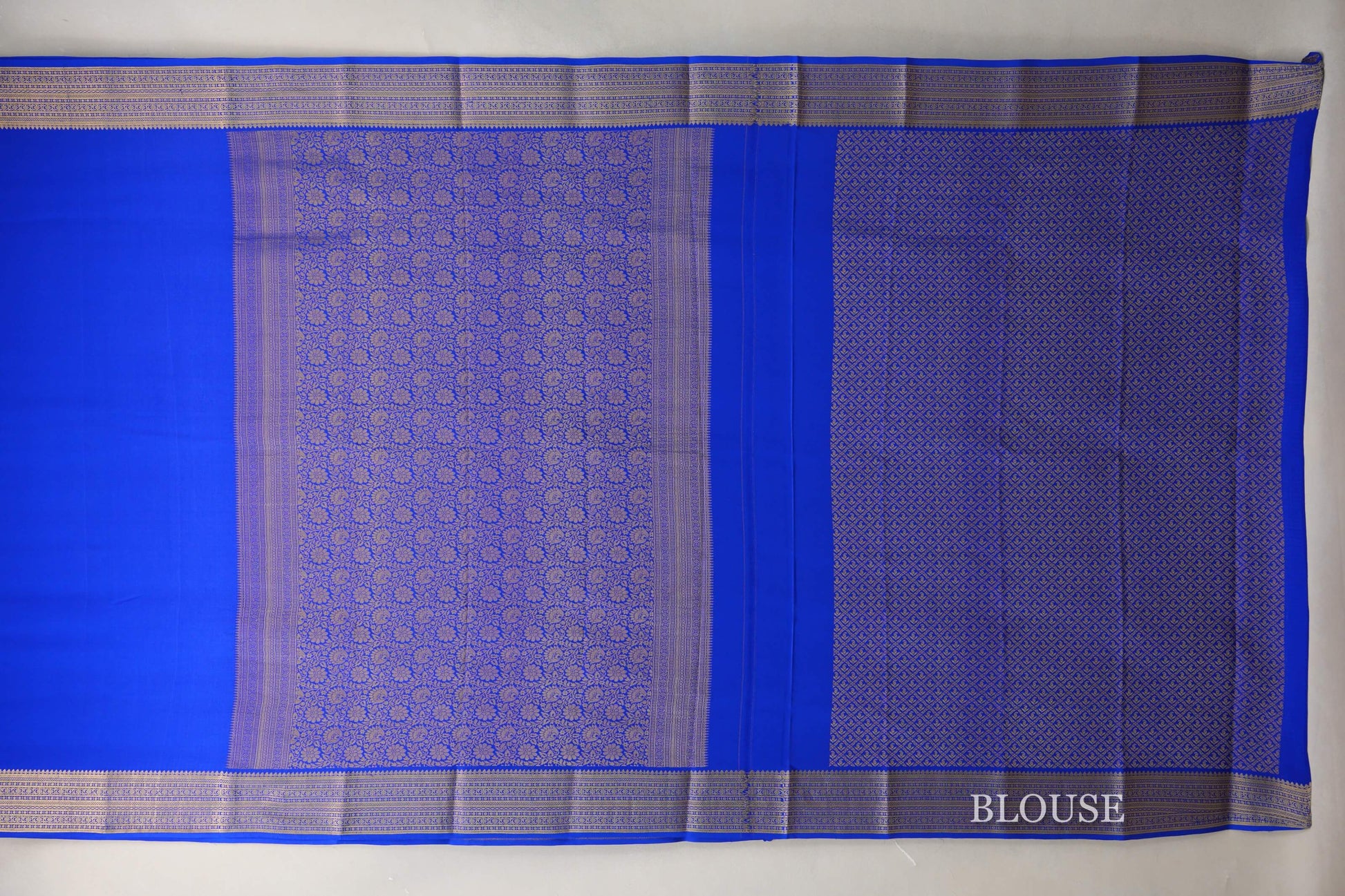 Bright Royal Blue Mysore Silk Saree by Shreenivas Silk blouse