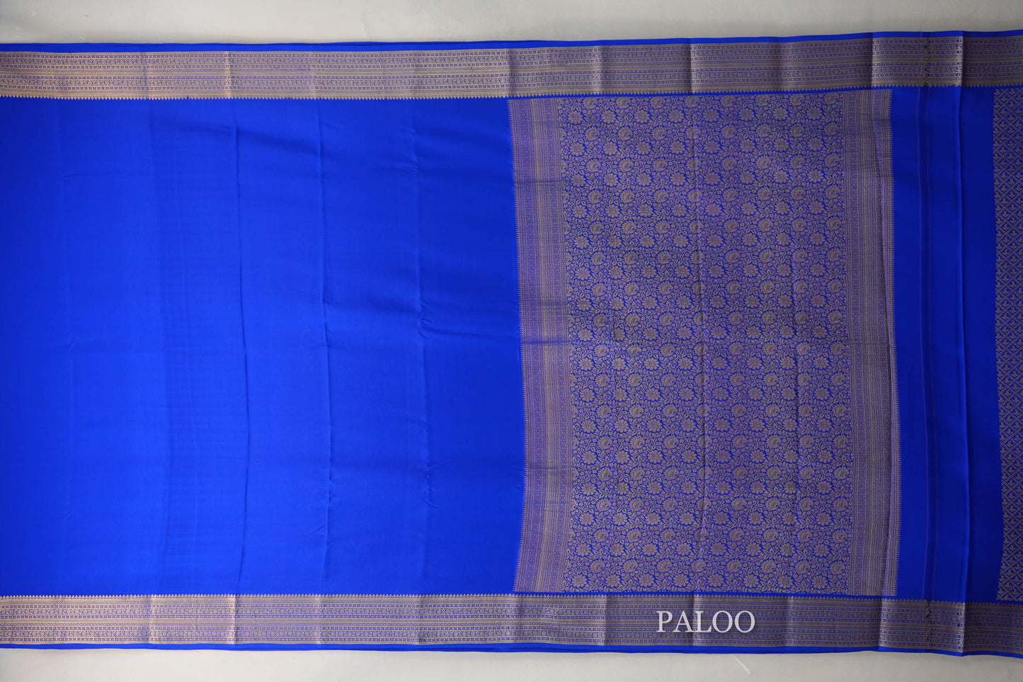 Bright Royal Blue Mysore Silk Saree by Shreenivas Silk paloo
