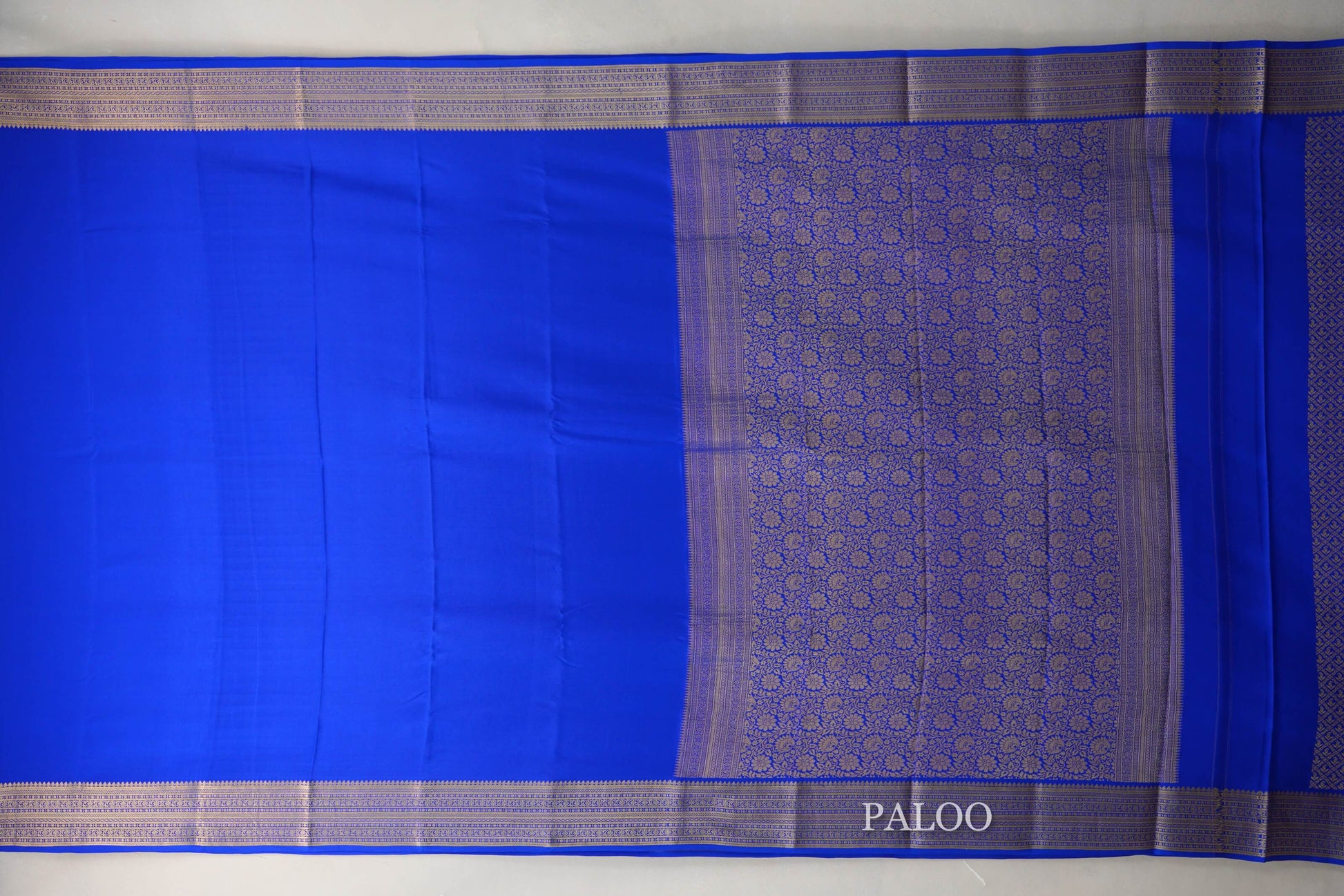 Bright Royal Blue Mysore Silk Saree by Shreenivas Silk paloo