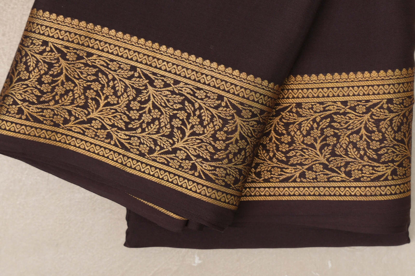 Dark Coffee Brown Mysore Silk Saree by Shreenivas Silks border