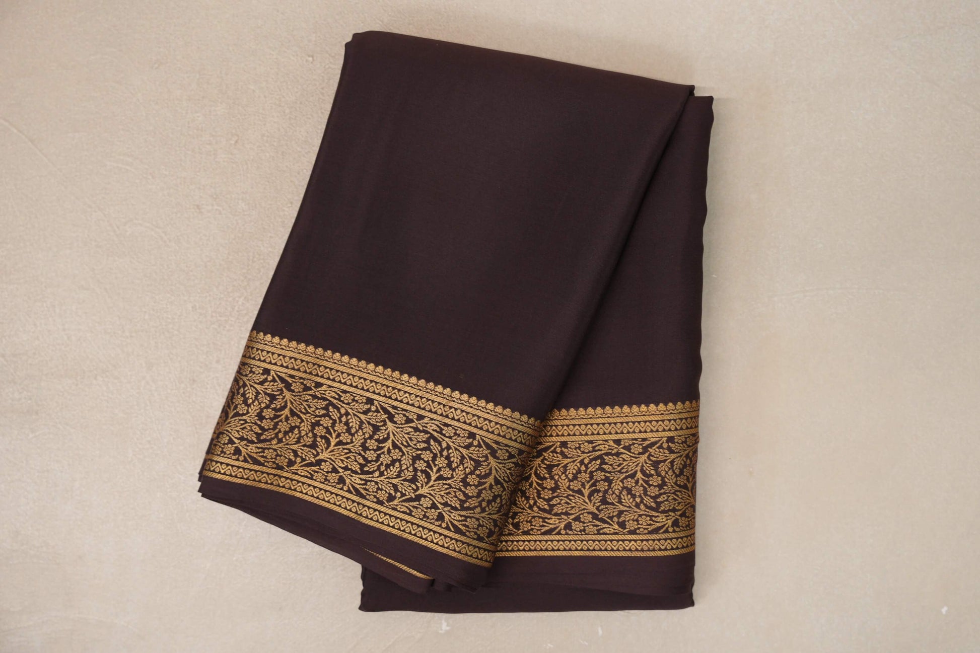 Dark Coffee Brown Mysore Silk Saree by Shreenivas Silks