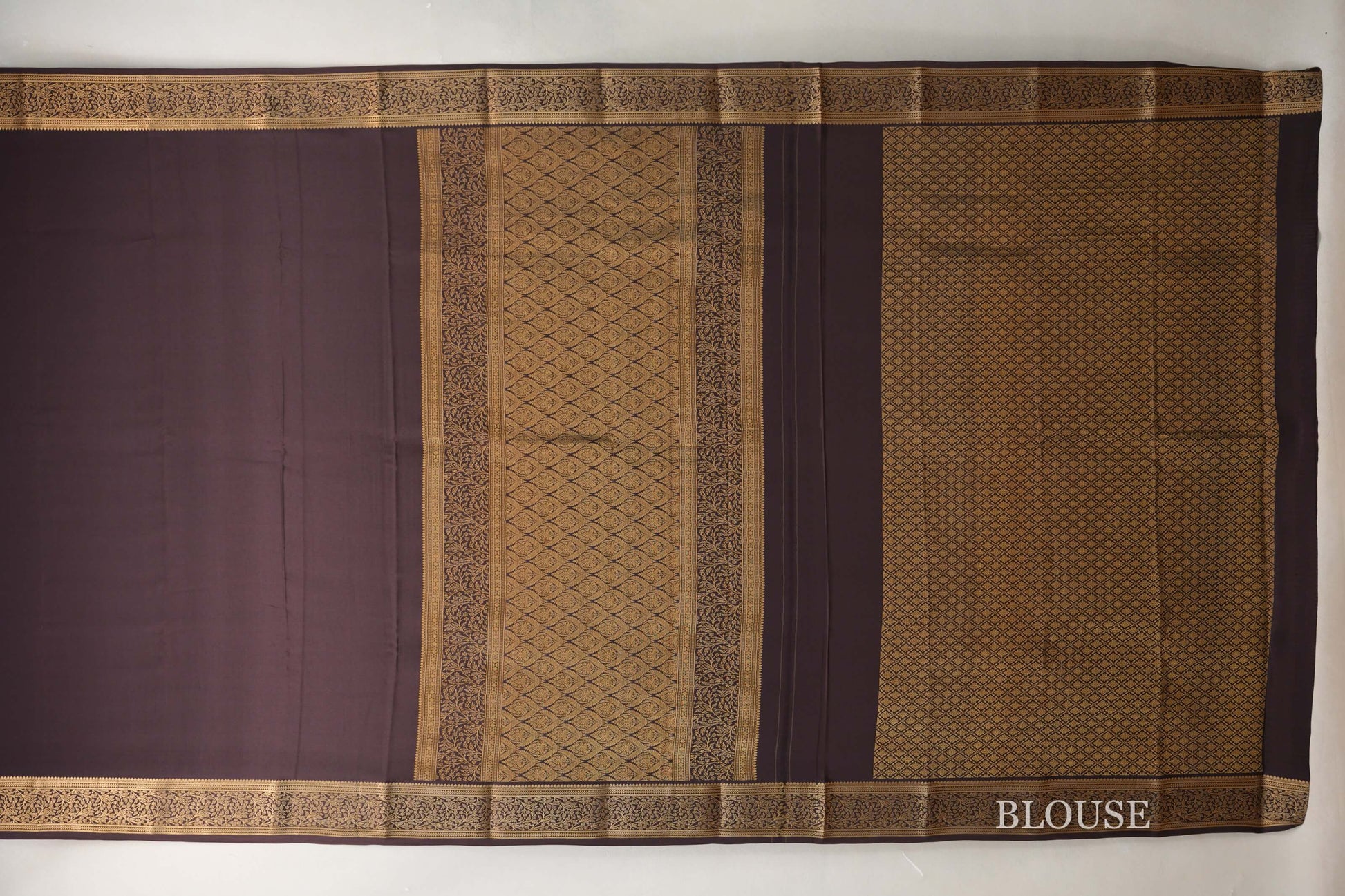 Dark Coffee Brown Mysore Silk Saree by Shreenivas Silks blouse