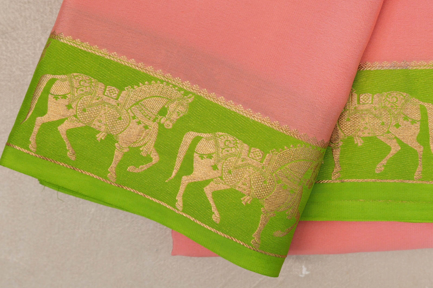 Parrot green Mysore Silk Saree by Shreenivas Silks border