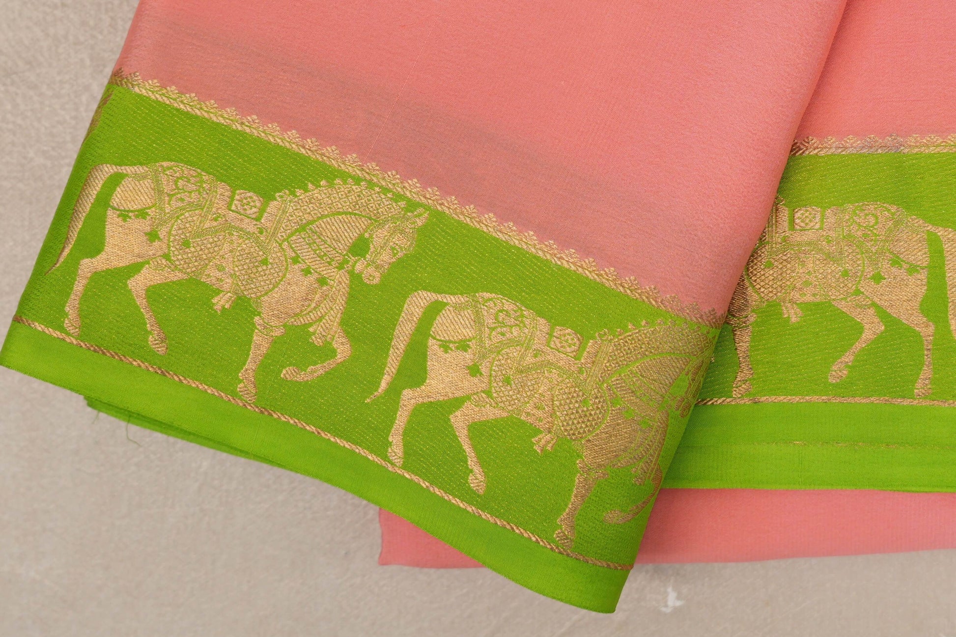 Parrot green Mysore Silk Saree by Shreenivas Silks border
