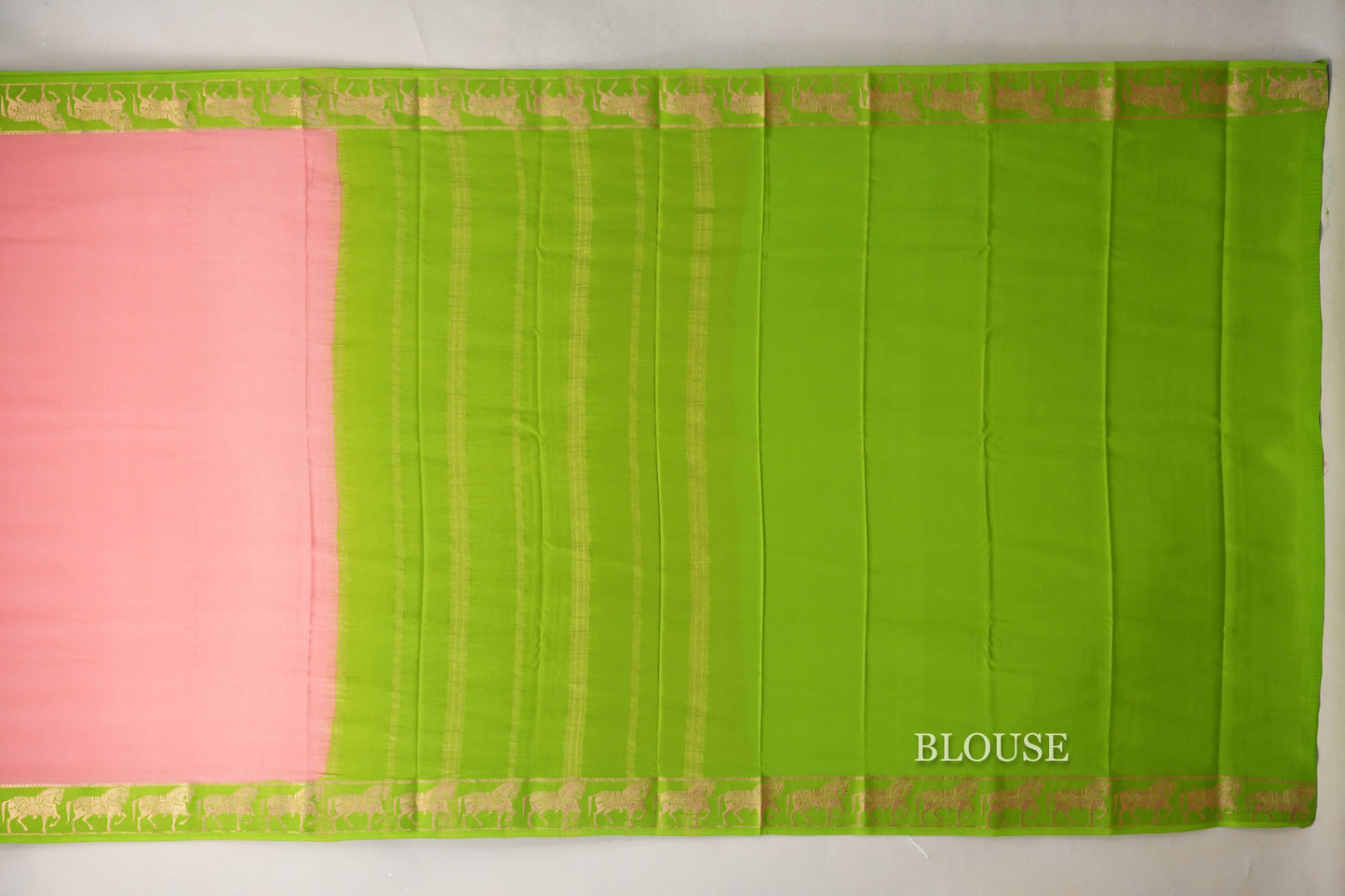 Parrot green Mysore Silk Saree by Shreenivas Silks blouse