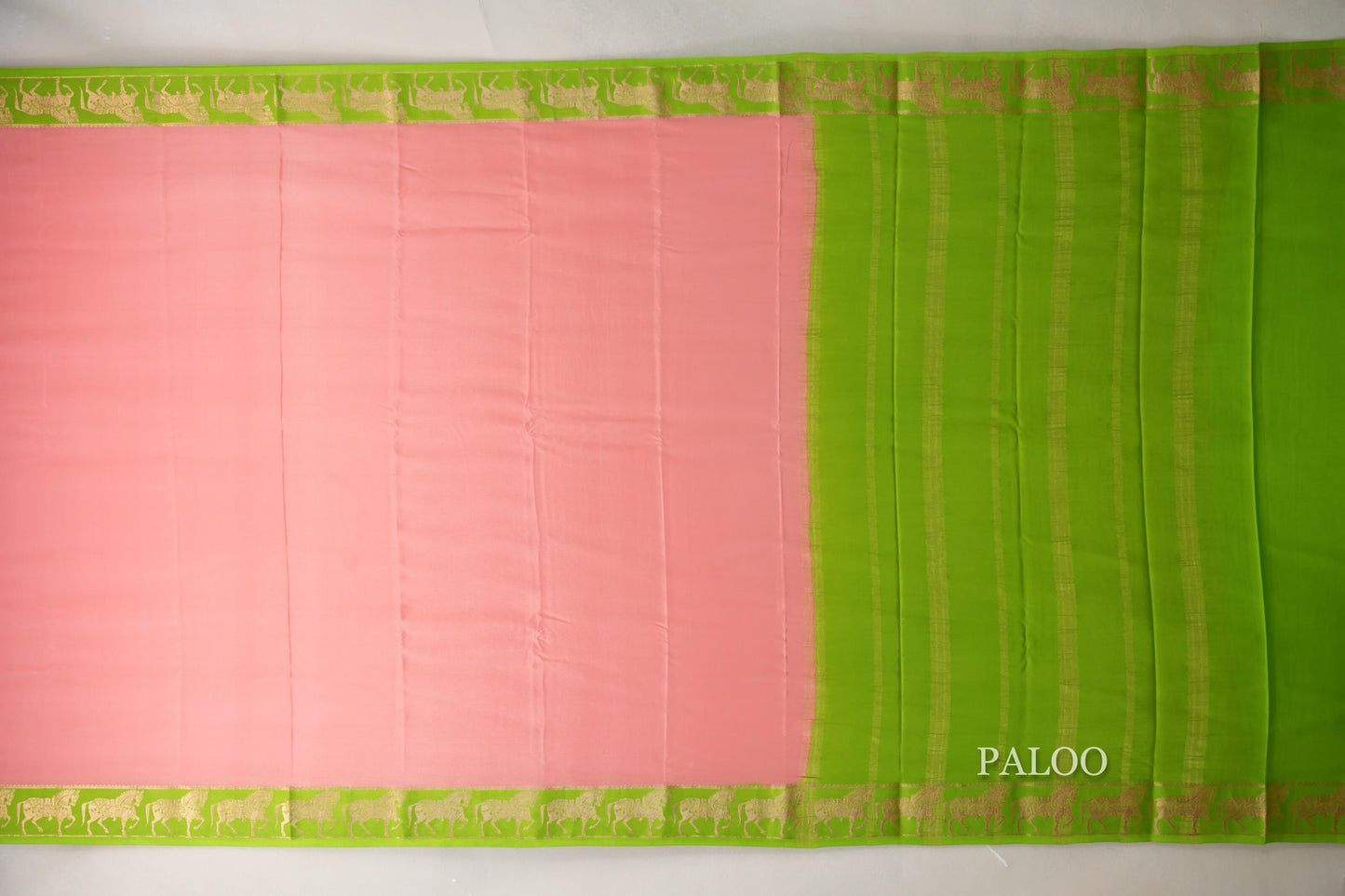Parrot green Mysore Silk Saree by Shreenivas Silks paloo